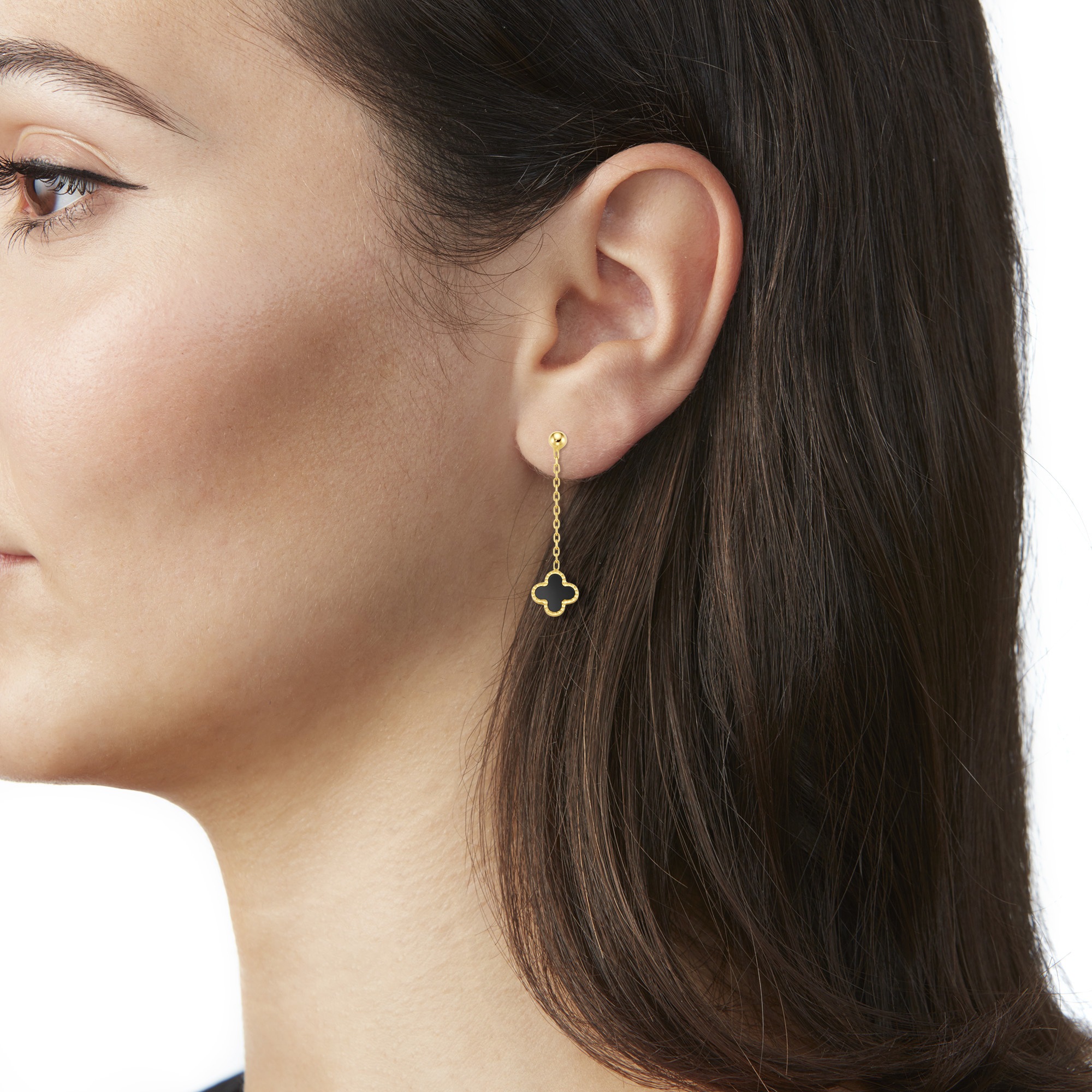 Luigi Merano Paar Ohrstecker »Ohrstecker mit Blüte-Behang mit Onyx, Gold 375«