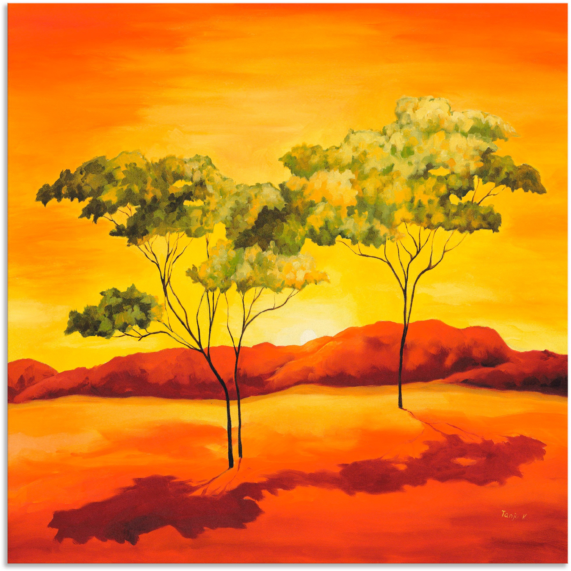 Artland Wandbild »Sonnenuntergang in der Steppe«, Afrika, (1 St.), in vielen Größen & Produktarten - Alubild / Outdoorbild für den Außenbereich, Leinwandbild, Poster, Wandaufkleber / Wandtattoo auch für Badezimmer geeignet