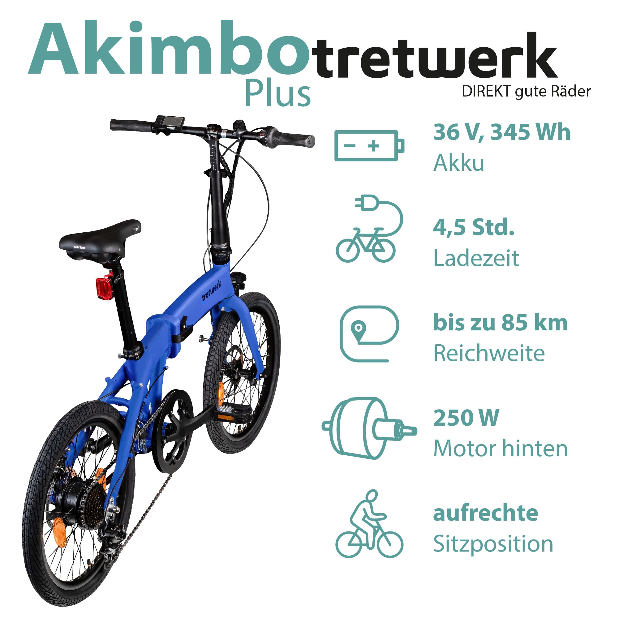 Tretwerk »Akimbo Plus« 7 Gang Shimano Tourney Schaltwerk Kettenschaltung Heckmotor 250 W Pedelec, Elektrofahrrad für Damen und Herren