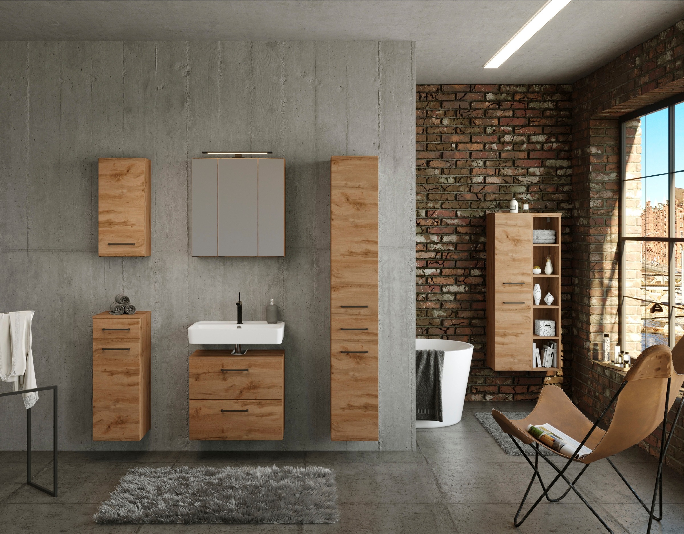welltime Badmöbel-Set »Chicago«, (3 St., Spiegelschrank, Unterbeckenschrank, Seitenschrank)