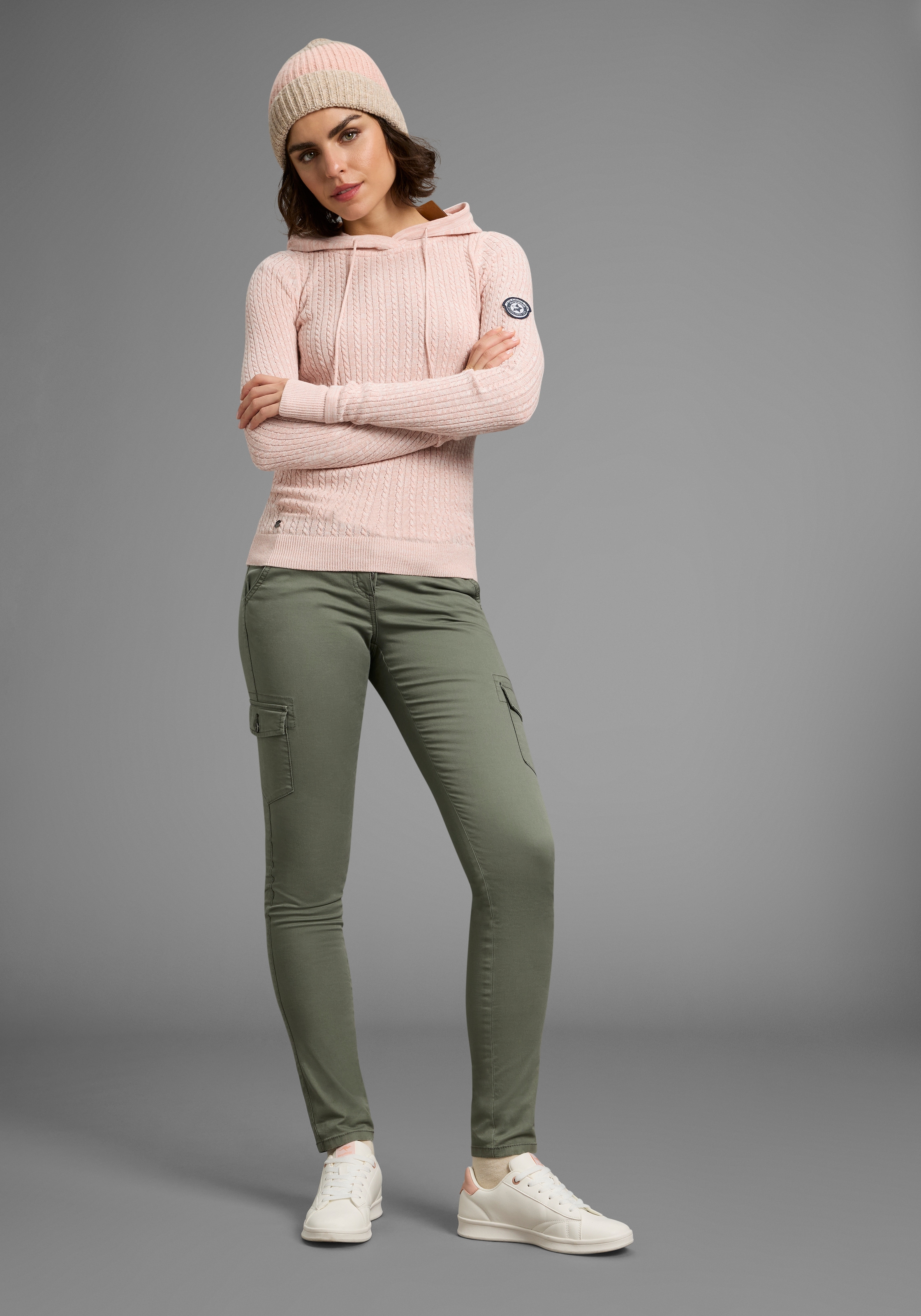KangaROOS Kapuzenpullover, im feinen Zopf-Strick-Design