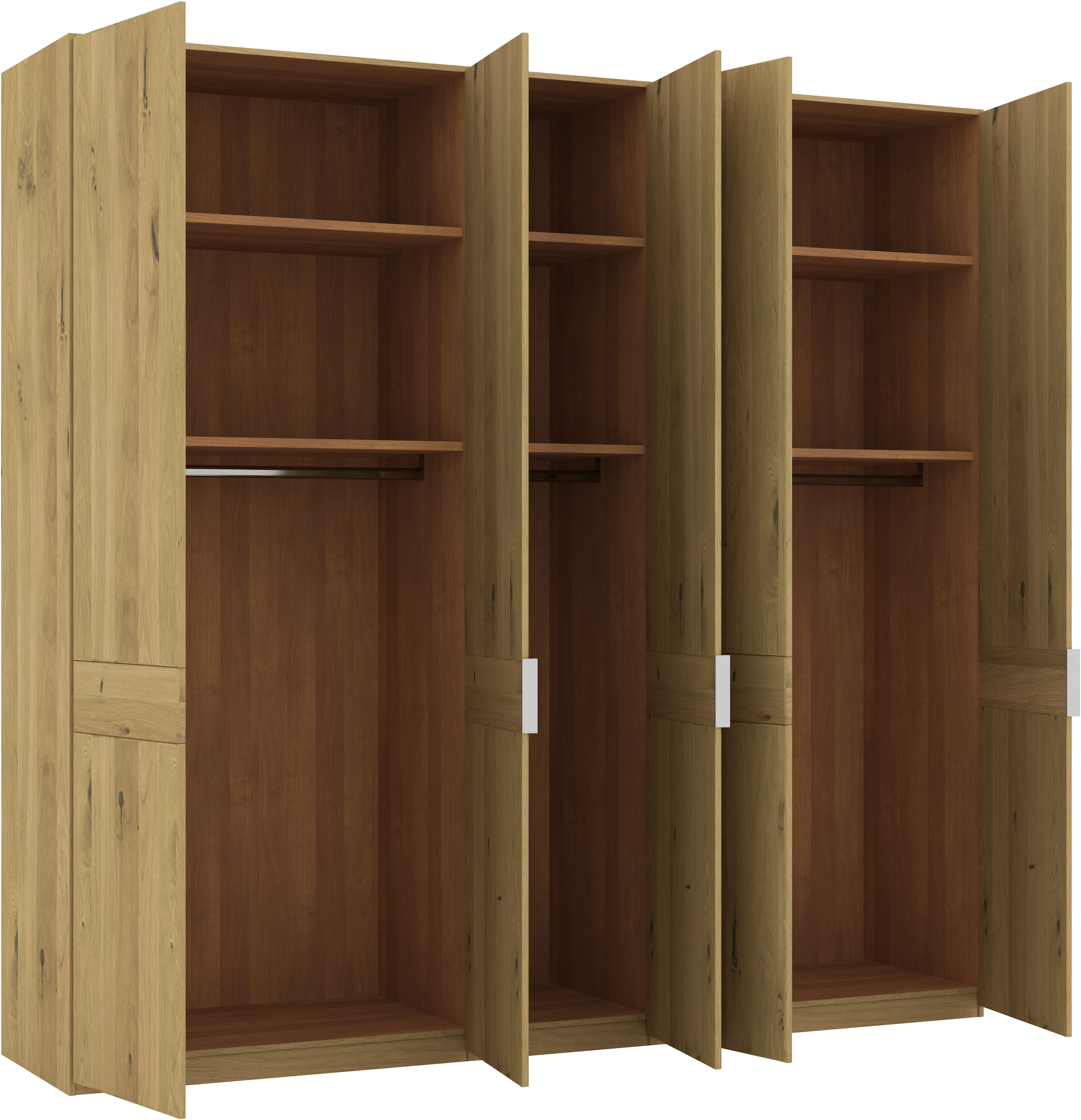 Musterring Drehtürenschrank »Savona, Kleiderschrank, Schrank, Garderobe, teilmassiv Eiche«, (mit Türdämpfern, in 5 Breiten & 2 Höhen, extra Böden, MADE IN GERMANY), Türen in Bianco-Eiche massiv, mit Querriegel, verschiedene Größen