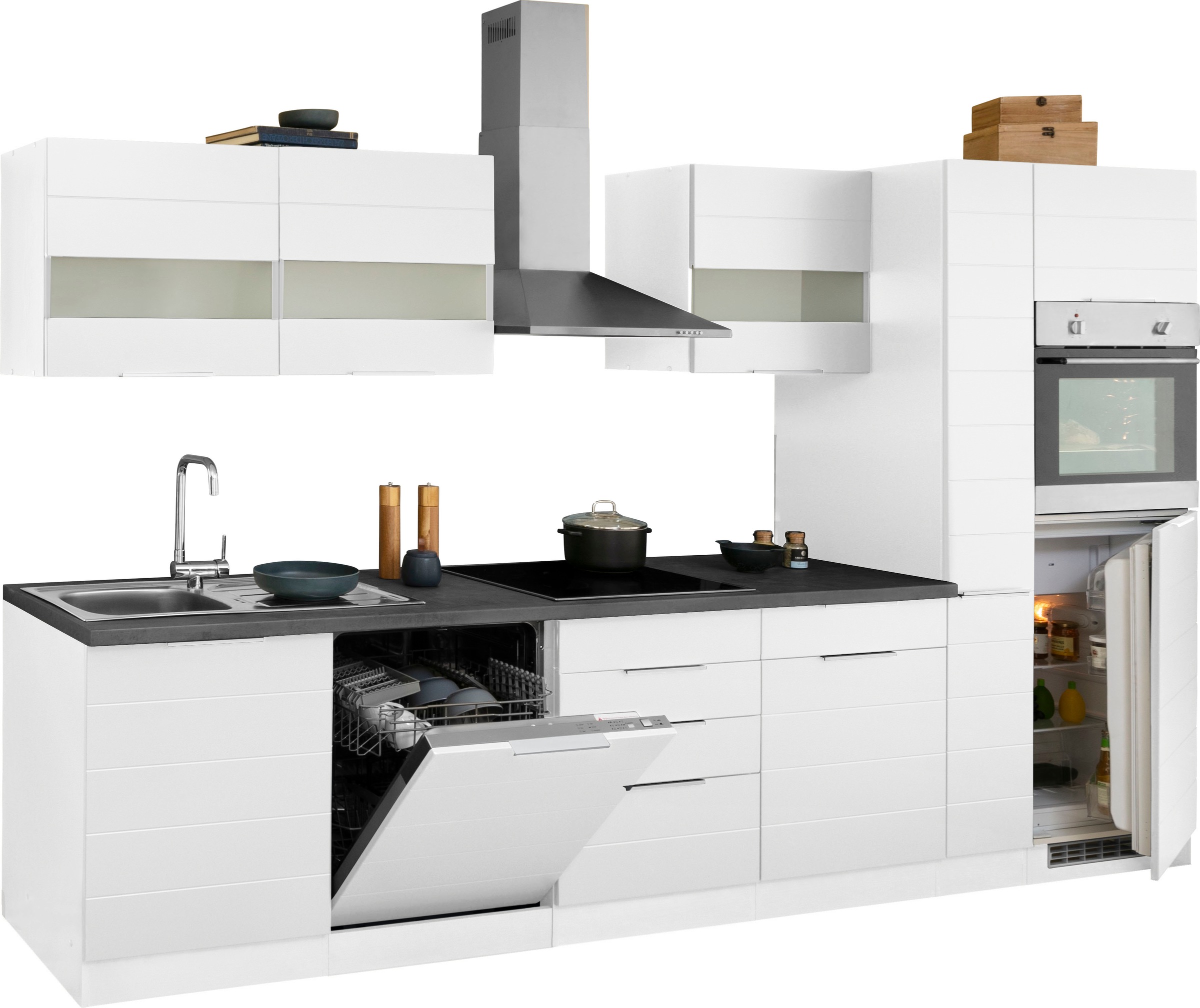 KOCHSTATION Küchenzeile »KS-Luhe« 330 cm breit, wahlweise mit oder ohne E-Geräten, gefräste MDF-Fronten