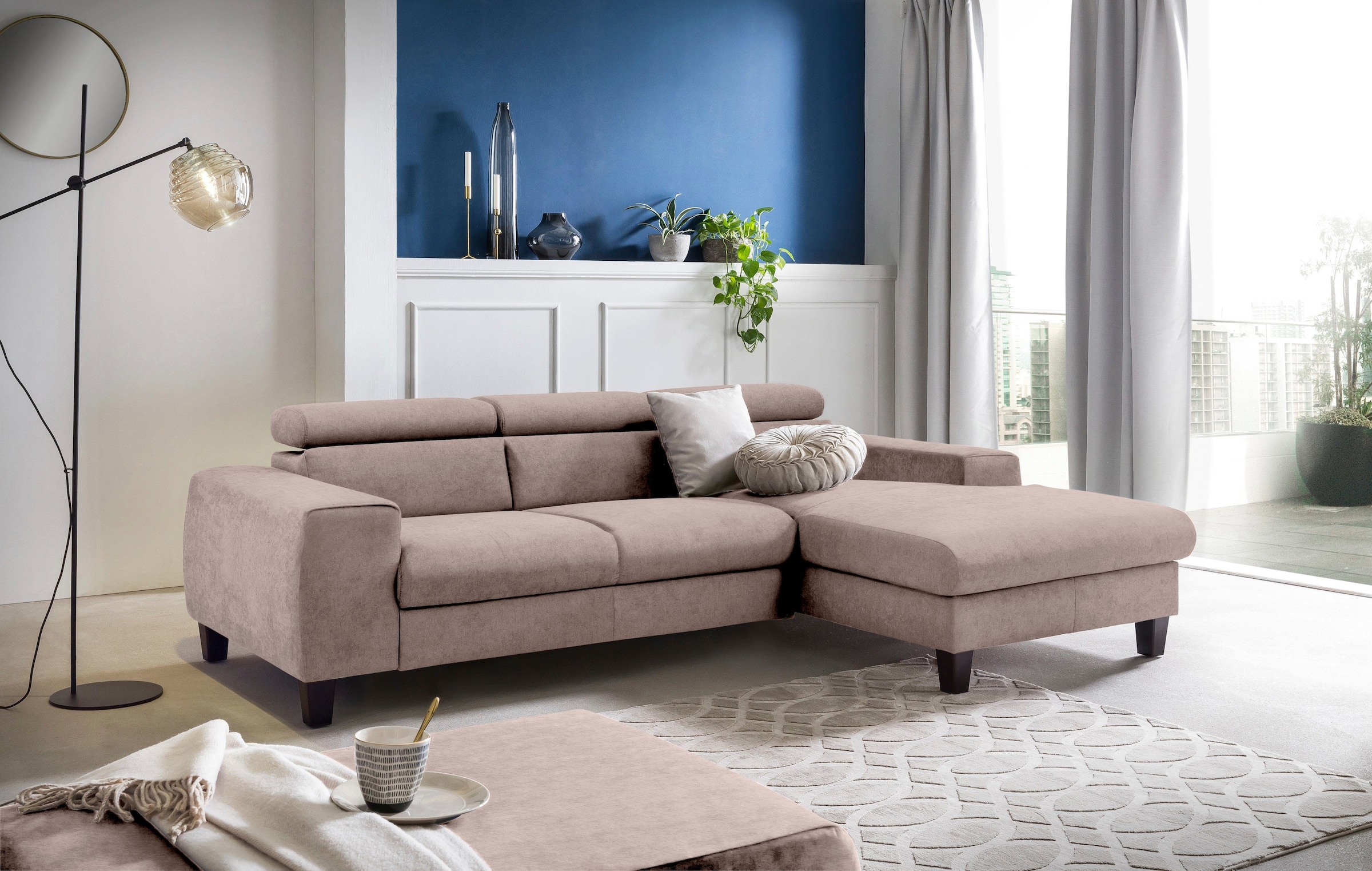COTTA Polstergarnitur »Morven L-Form«, (Set), Set bestehend aus: Ecksofa mit Kopfteilverstellung & Hocker