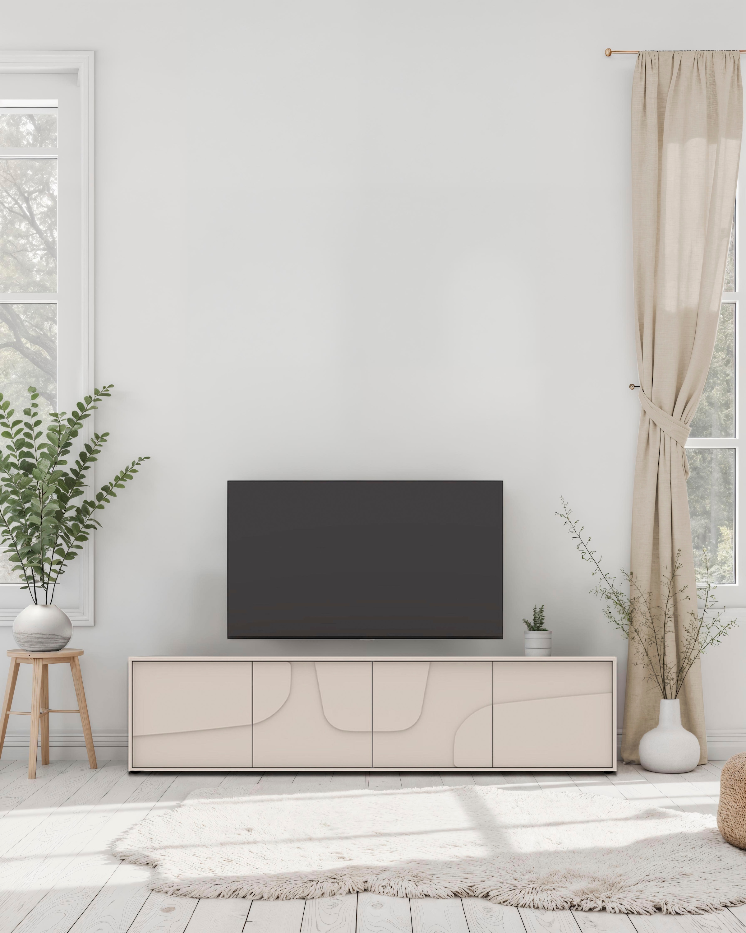 INOSIGN Lowboard »Stone, 205 cm breit, 4 Türen, TV-Schrank, TV-Kommode, Medienboard« 3D-Design, Push-to-open, Innenraum großzügig, Füße 14/2 cm wählbar