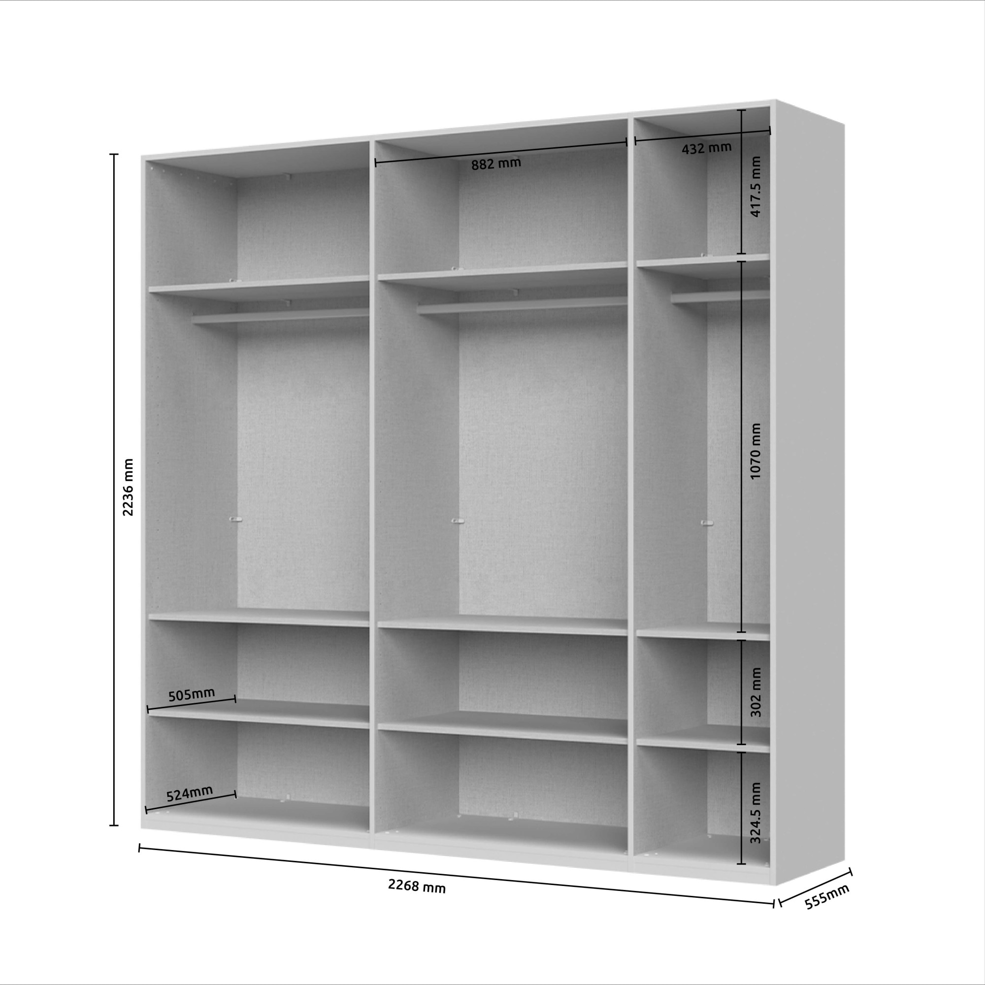 PLACES OF STYLE Drehtürenschrank »Opera mit oder ohne Kranz inkl. LED-Bel. ,B 227,272,317 oder 362 cm« Schrank, UV lackiert, Soft Close Funktion, Höhenverstellbare Füße