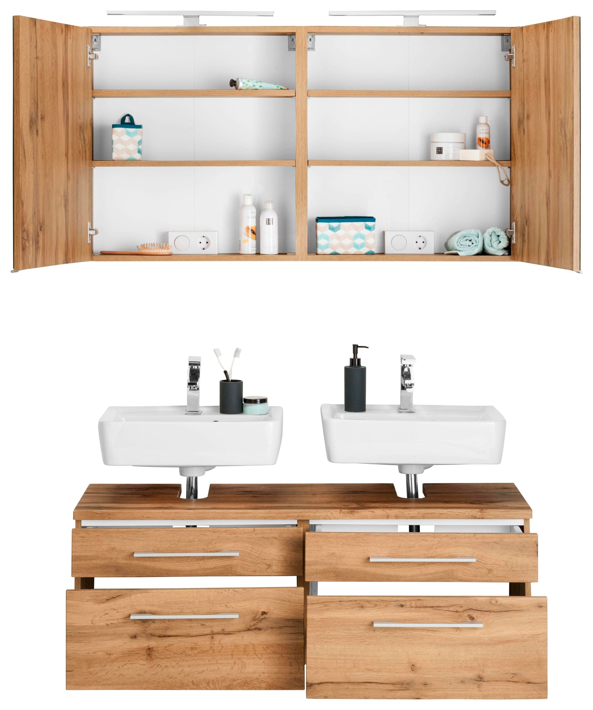 HELD MÖBEL Badmöbel-Set Waschbeckenunterschrank Spiegelschrank St.), (2 2 kaufen und »Davos«, bei OTTO