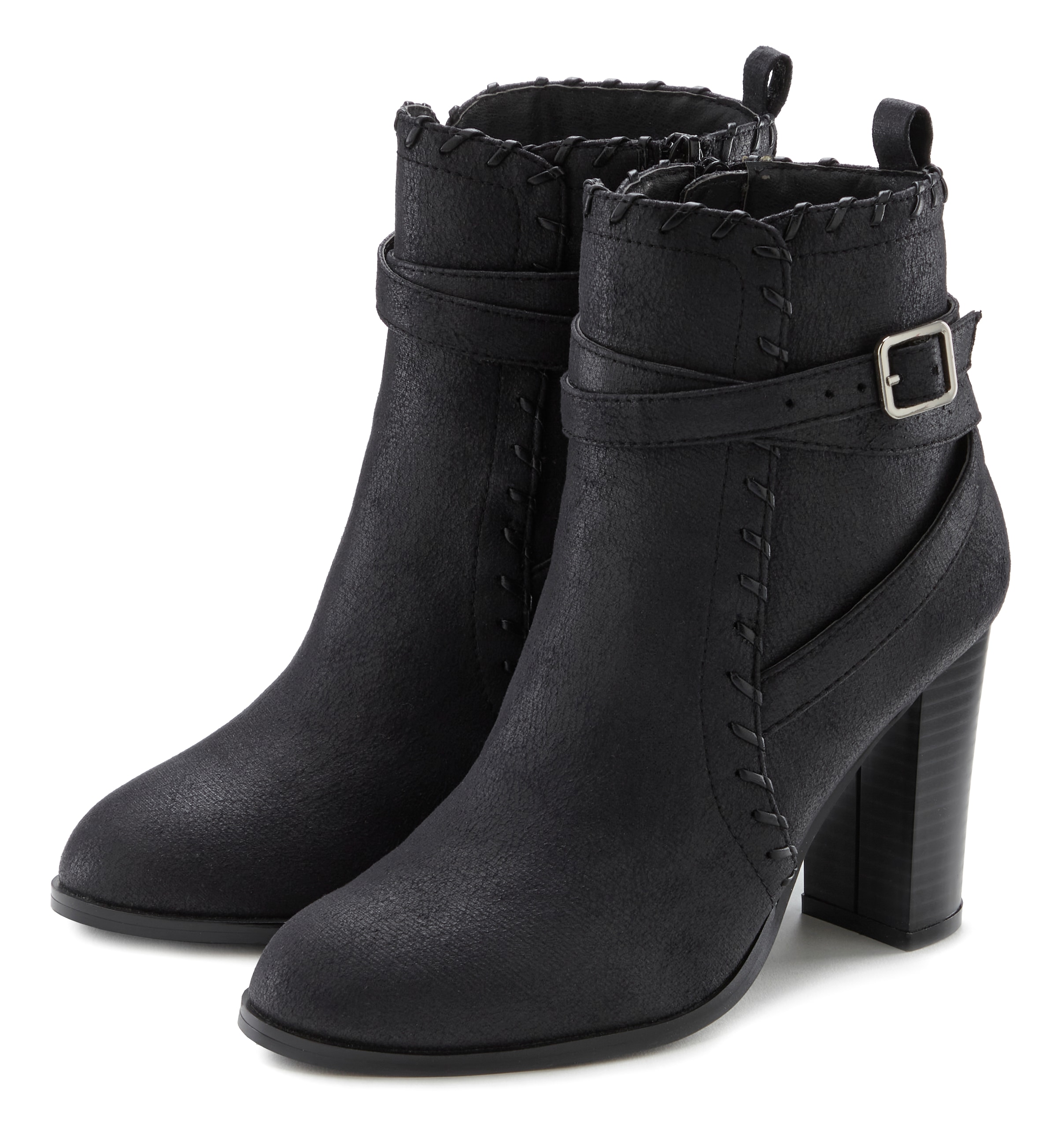 LASCANA High-Heel-Stiefelette, im Vintage-Look mit bequemen Blockabsatz, Ankle Boot, Stiefel