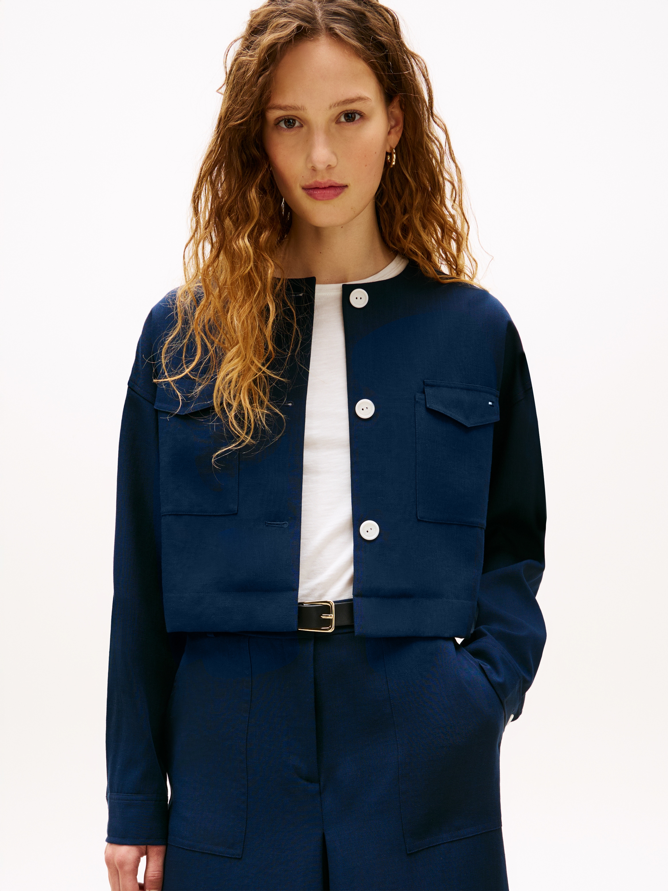 Tommy Hilfiger Kurzblazer »TAILORED UTILITY CROPPED JACKET« Boxy Fit, ohne Kragen