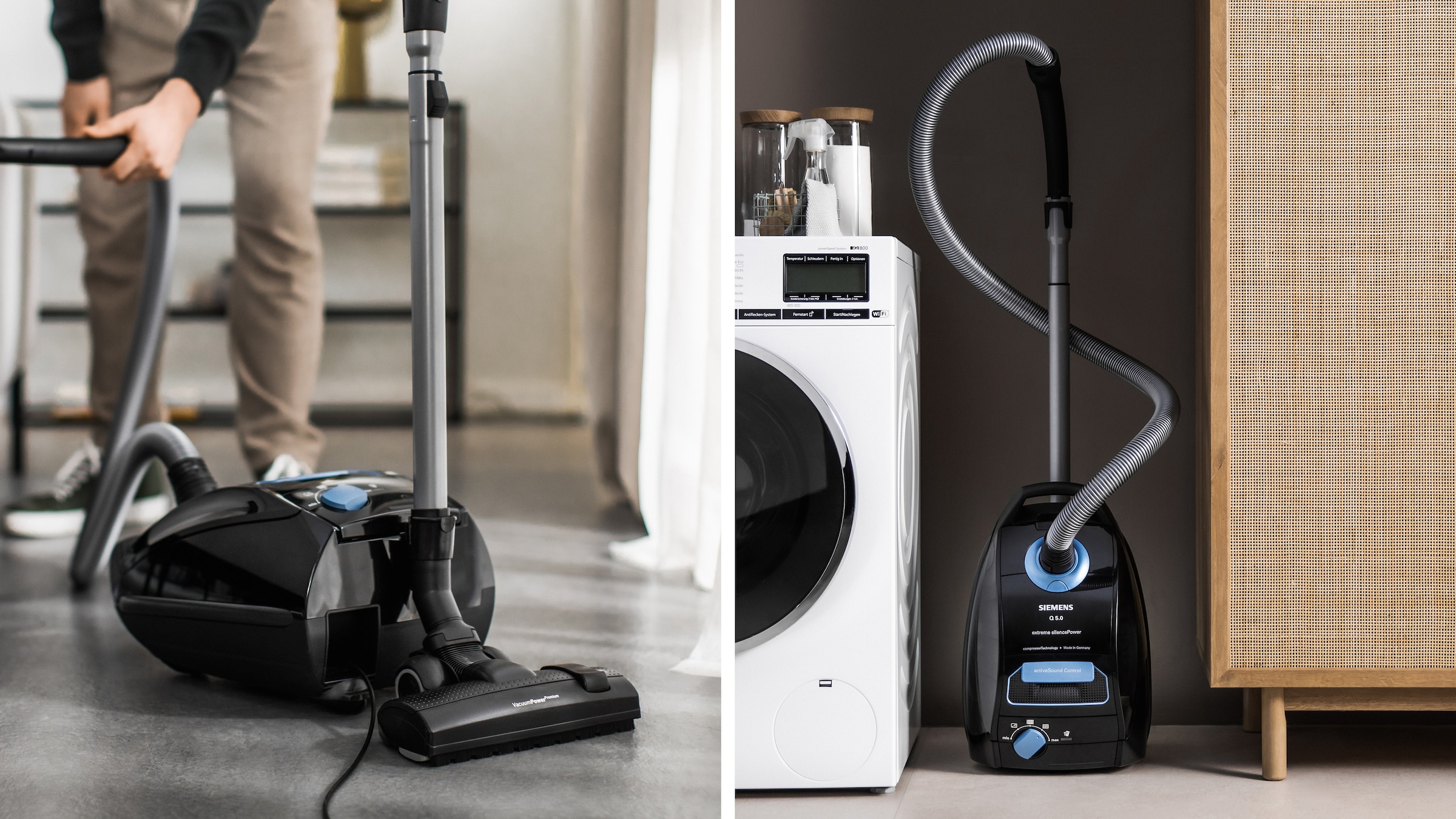 SIEMENS Bodenstaubsauger »Q 5.0 extreme silencePower VSQ5X1232, Made in Germany, Hygiene-Filter«, mit Beutel, hohe Saugkraft, integriertes Zubehör, langes Kabel, leise, schwarz