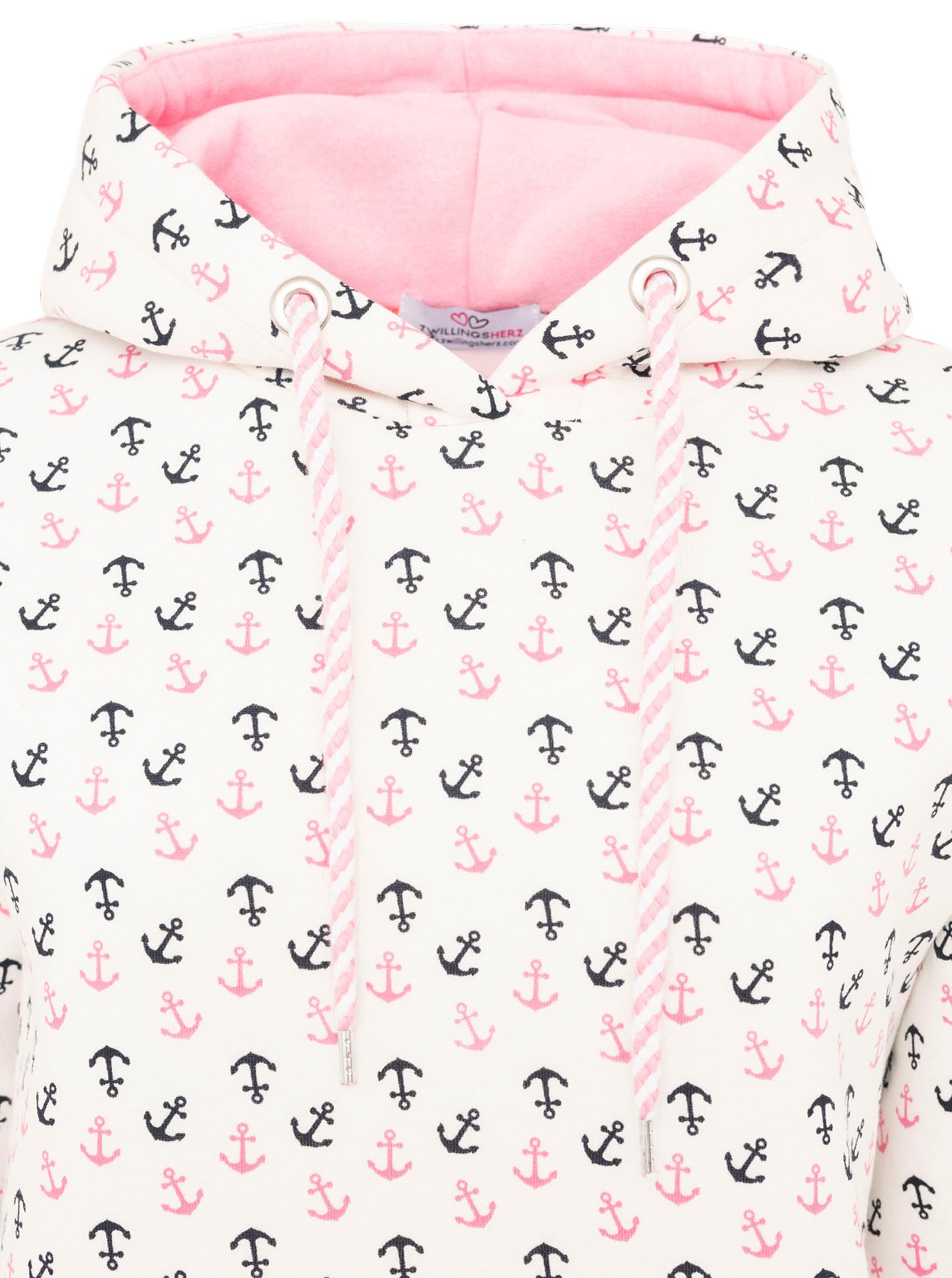 Zwillingsherz Hoodie »"Anker AOP"«, mit allover Ankerprint, pinker Kapuze