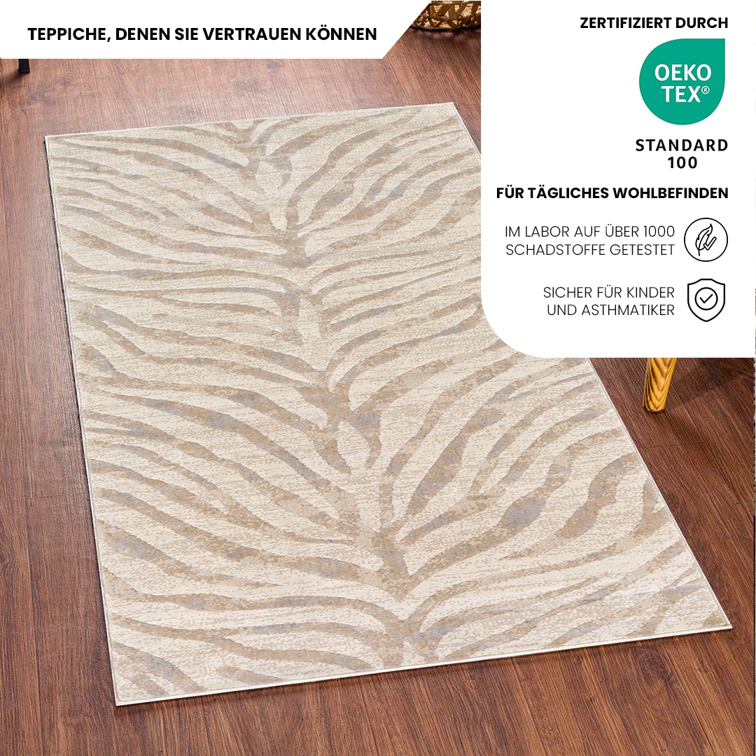 Livabliss Teppich »LUANDA« rechteckig 11 mm Höhe Skandinavischer Teppich, Boho Wohnzimmerteppich/Läufer im Zebra Muster