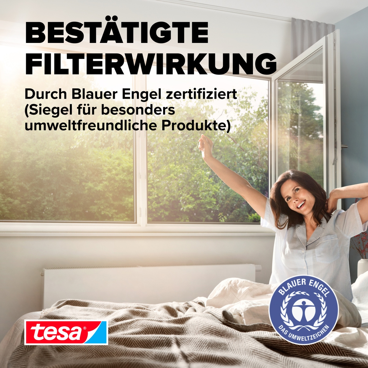 tesa Insektenschutz-Fensterrahmen »Pollenschutzgitter für Fenster - 1,2m x 2,4m«, Pollenschutzgitter - ohne Bohren- zuschneidbar -anthrazit