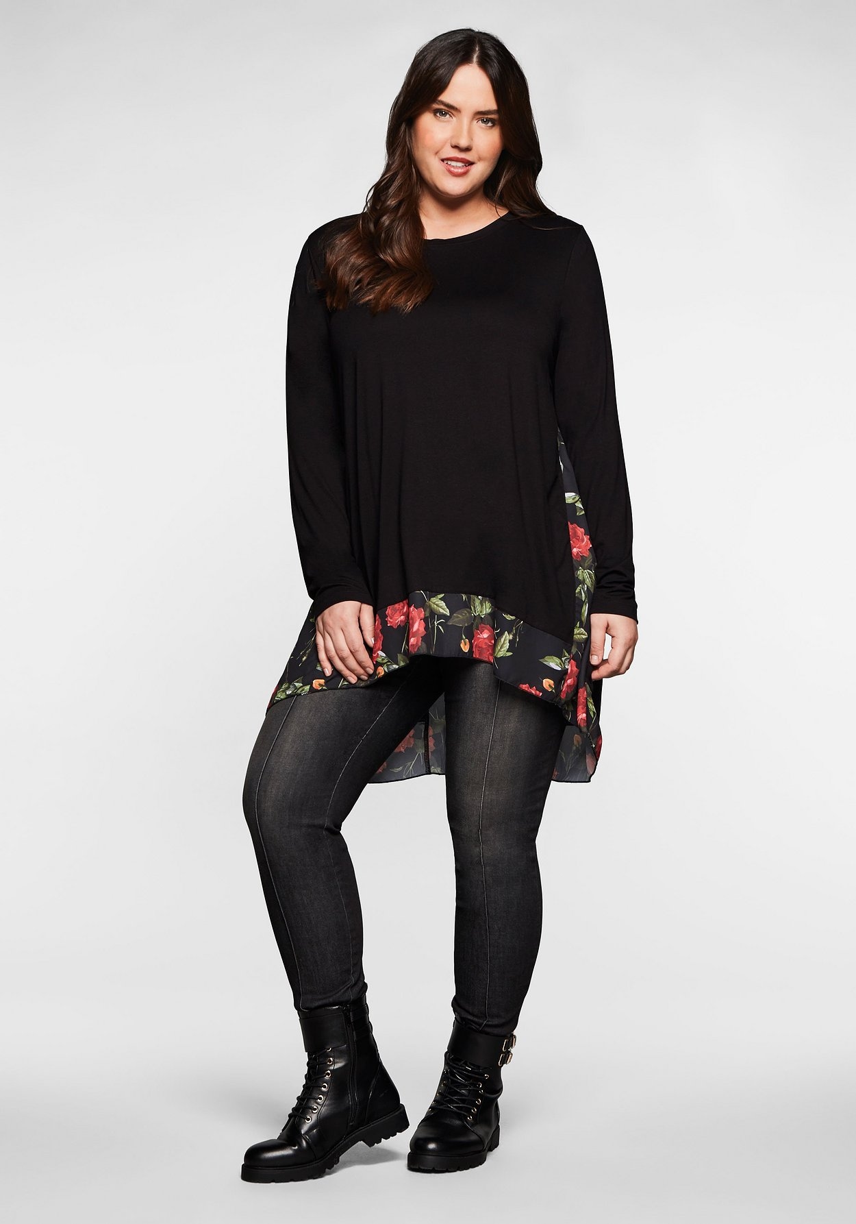 Sheego Longshirt »Longshirt mit floral bedruckten Einsätzen«, mit floral bedruckten Einsätzen