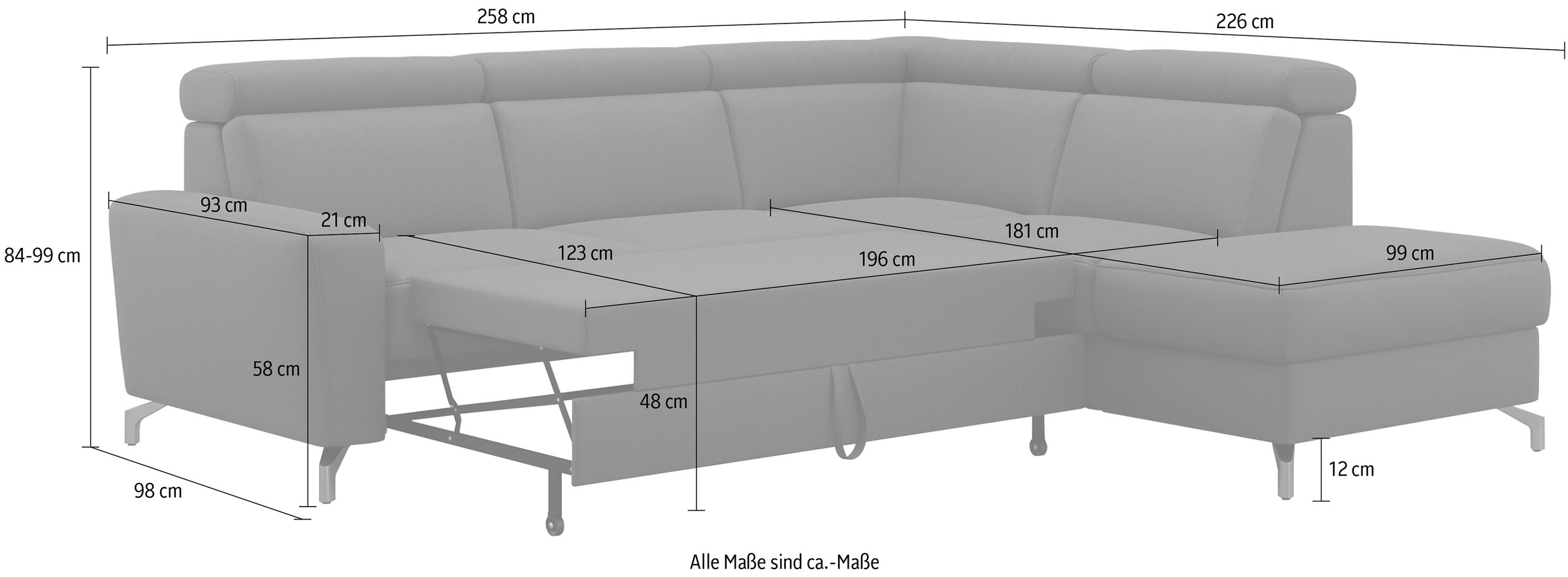 sit&more Ecksofa »Scarlett L-Form« inklusive Kopfteilverstellung, wahlweise mit Bettfunktion, Bettkasten