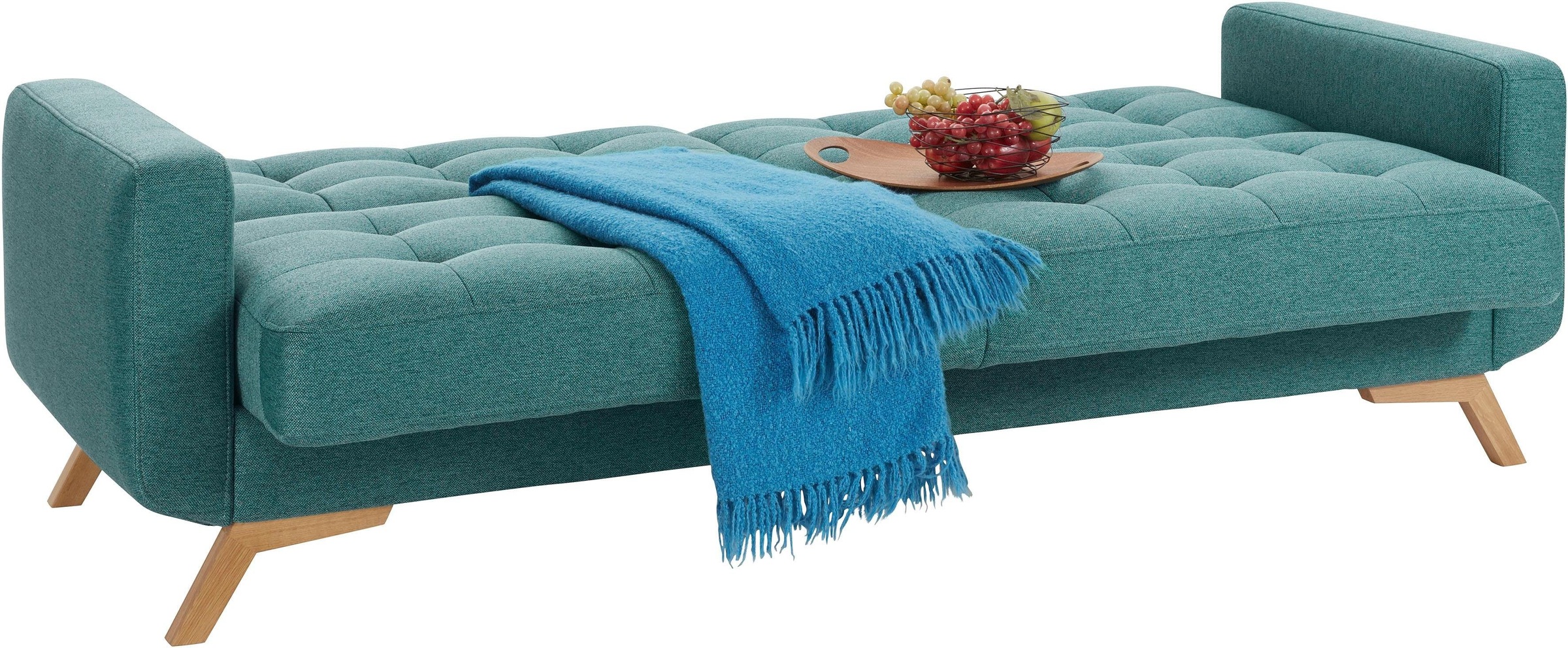 exxpo - sofa fashion 3-Sitzer »Fiord, aktuelles Design, tolle Detailverarbeitung im Sitz und Rücken«, bequem, wahlweise Kippcouch mit Bettfunktion und Bettkasten, Holzfuß