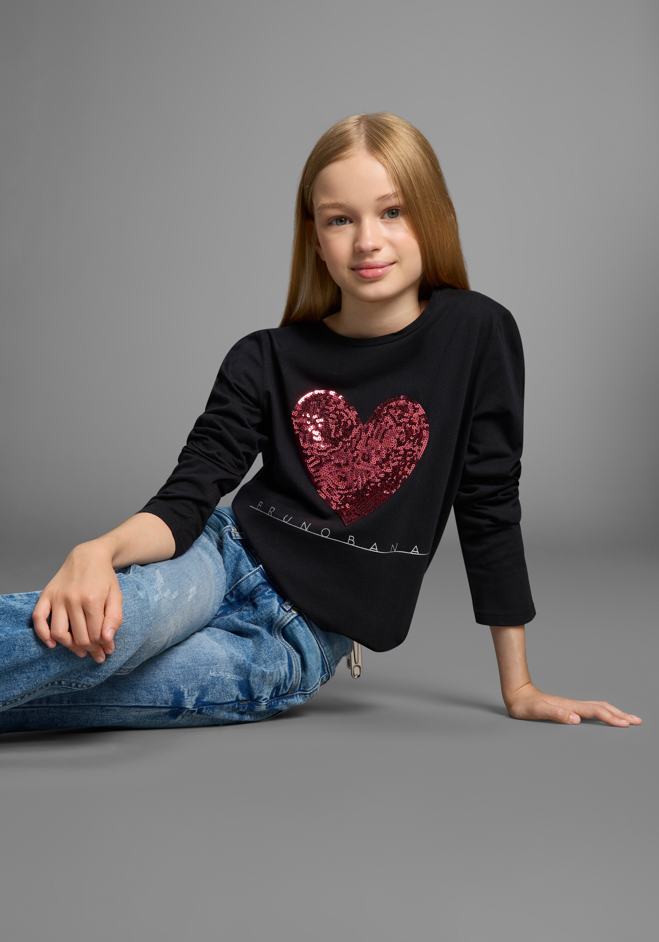 Bruno Banani Langarmshirt »WENDEN-Pailletten - Glitzerherz« NEU! BRUNO BANANI für TEENS. Cooles Paillettenshirt