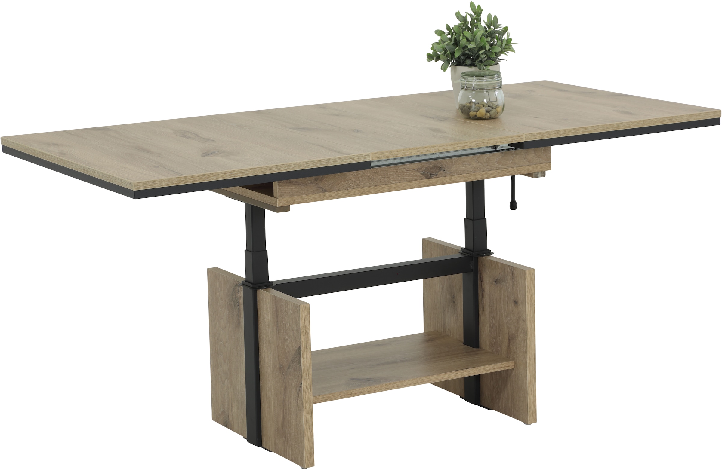 HELA Couchtisch »INGO« 1 Stk. tlg. ausziehbar; Synchronauszug; Höhenverstellbar; Ablageboden