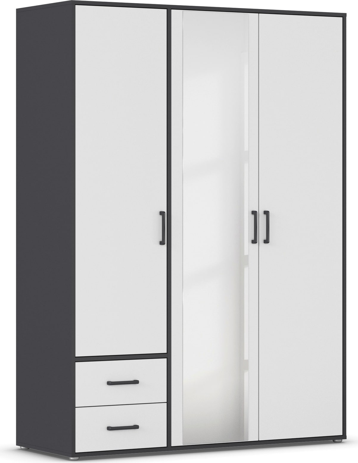 rauch Drehtürenschrank »Kleiderschrank Schrank Garderobe Wäscheschrank VOYAGER« in 3 verschiedenen Ausstattungen BASIC/CLASSIC/PREMIUM,  mit modernen Griffen in Graumetallic, inkl. Schubkästen und Spiegel