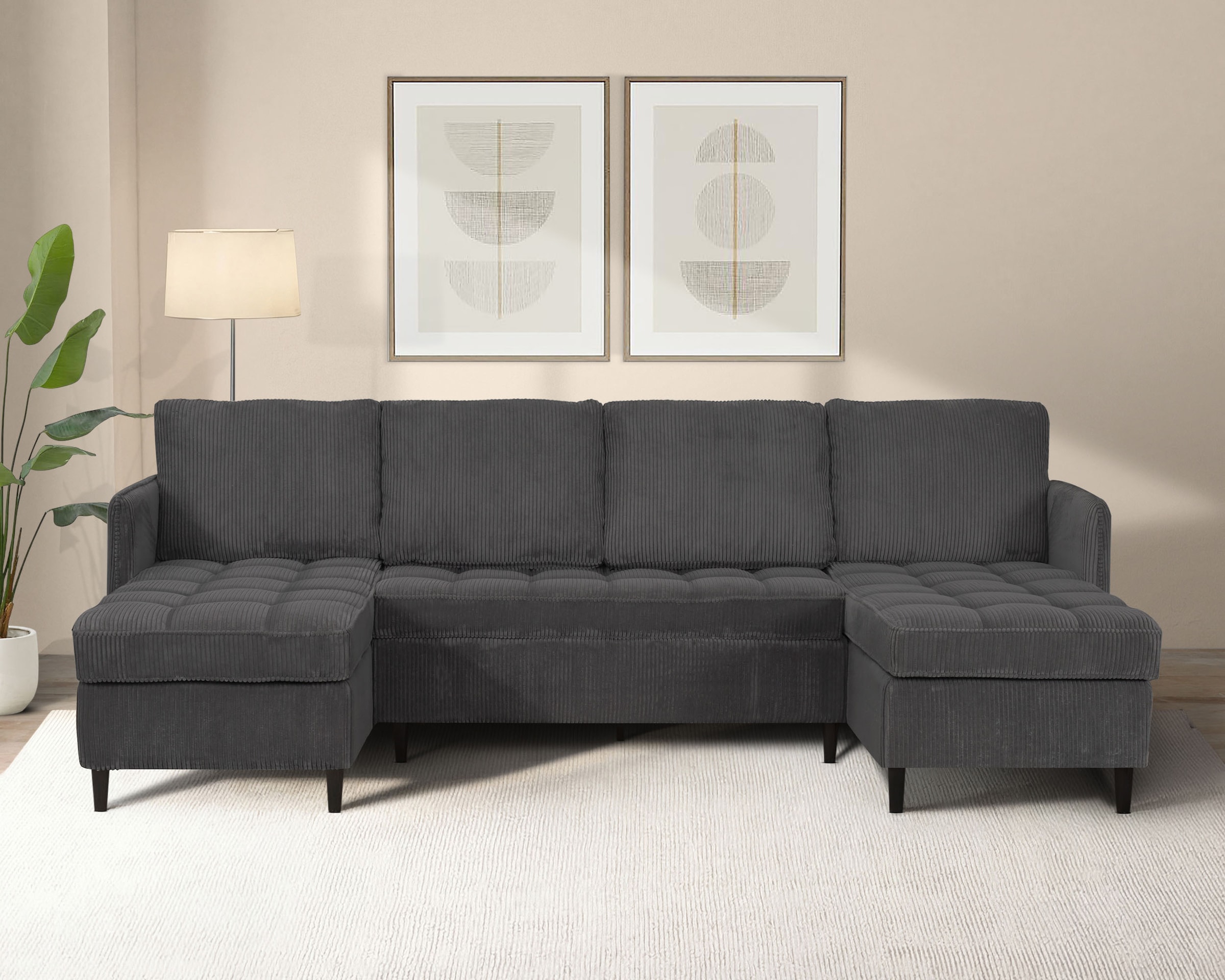 Dorel Home Wohnlandschaft »LINDHUS, Cord, Modulsofa, verschiedene Stellvarianten« Breite als U-Form (254cm) mit Verbindern fixierbar, Recamiere,Stauraum