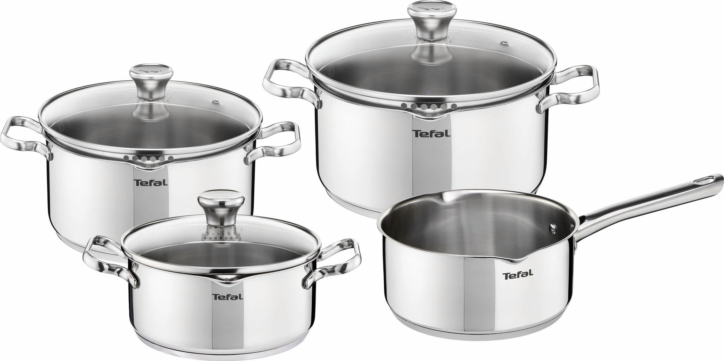 Tefal Topf-Set »Duetto«, Edelstahl, (Set, 7 tlg.), mit Siebdeckel und Ausgießhilfe, Messskala, umweltfreundlich, Induktion