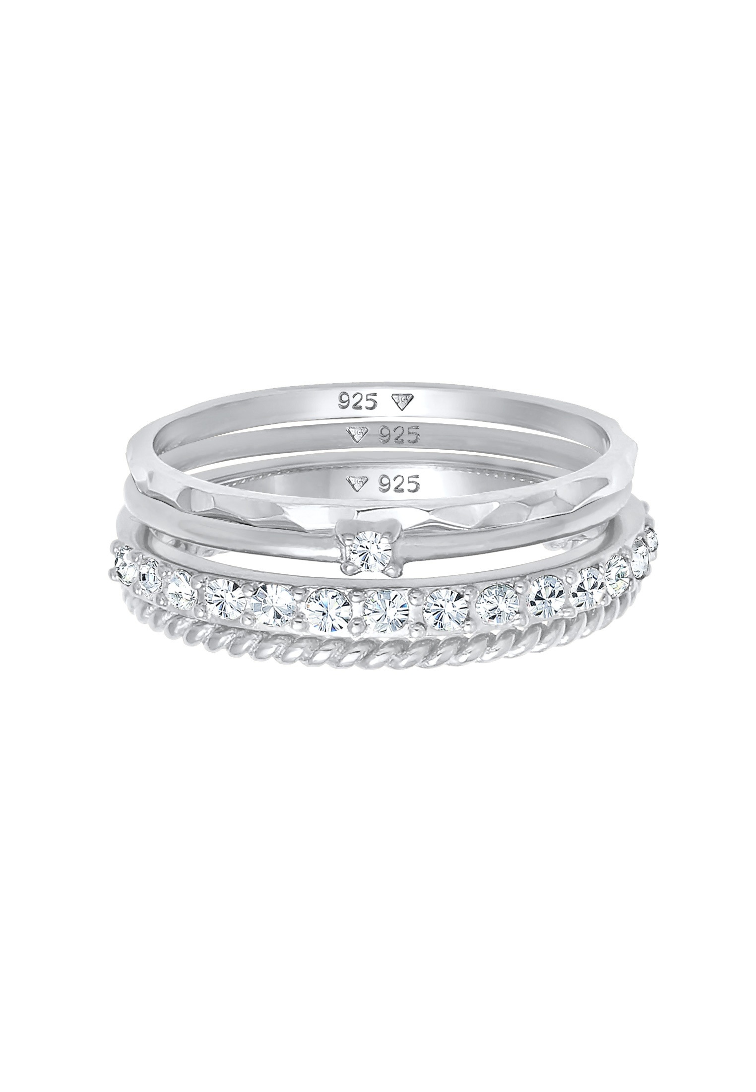 Elli Ring-Set »Ring Kristalle Stapelring Gedreht 4er Set 925 Silber«