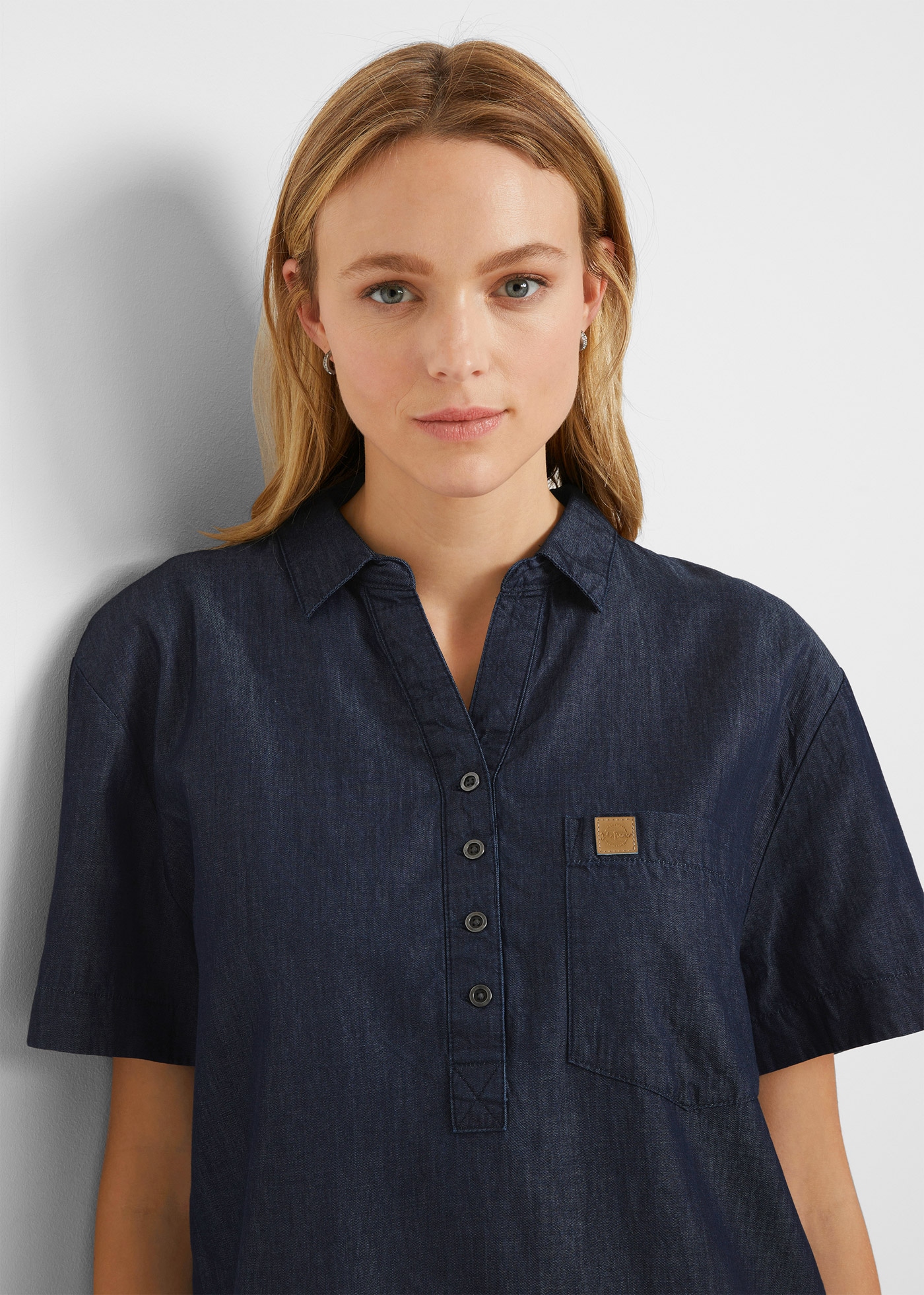 bonprix Jeanskleid Brusttasche Jeanskleid, Kurzarm