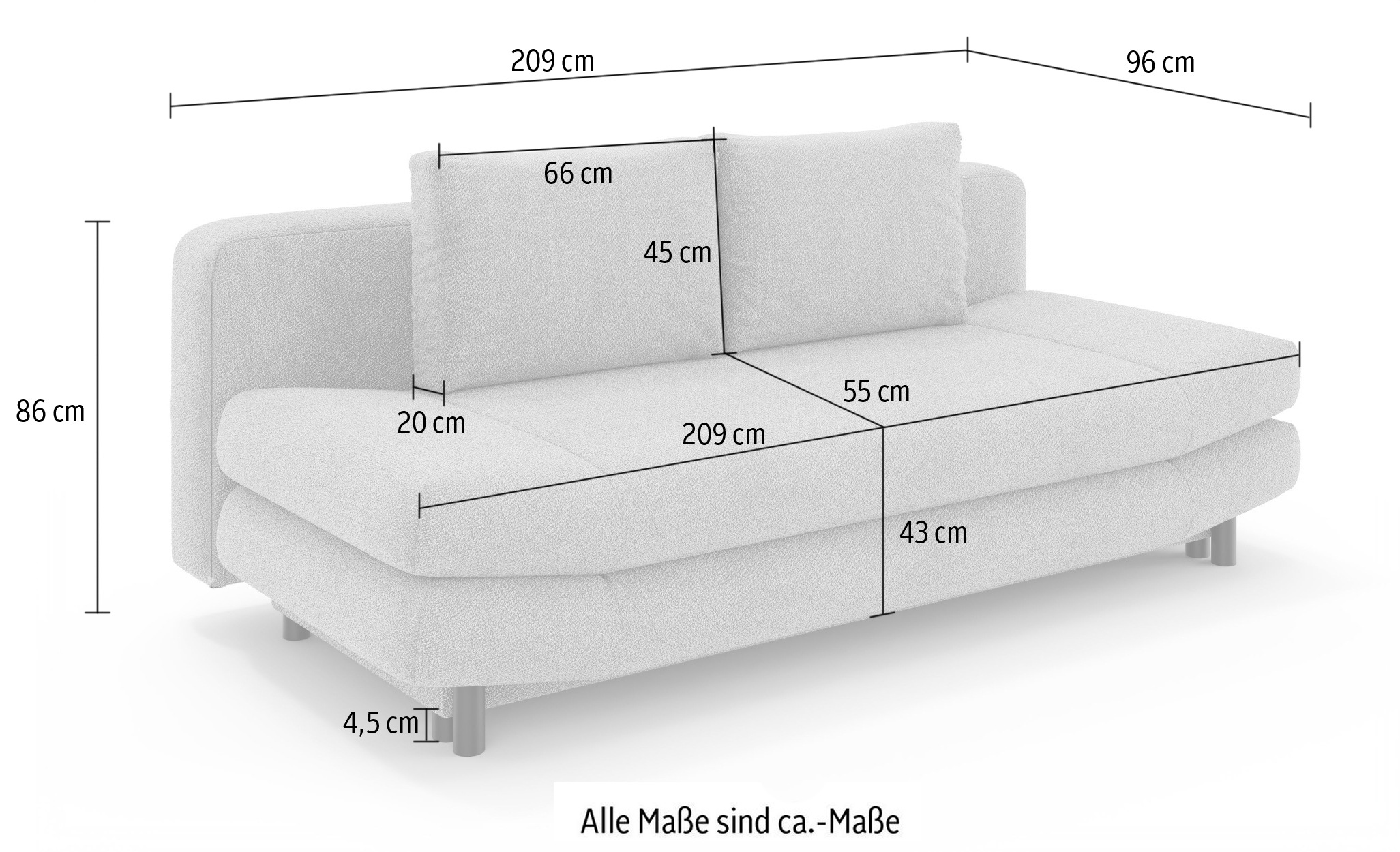 Home affaire 3-Sitzer »LENNARA Schlafsofa mit Bettkasten, Maße B/T/H: 209/96/86 cm«, Sofa mit Wellenunterfederung, hoher Sitzkomfort
