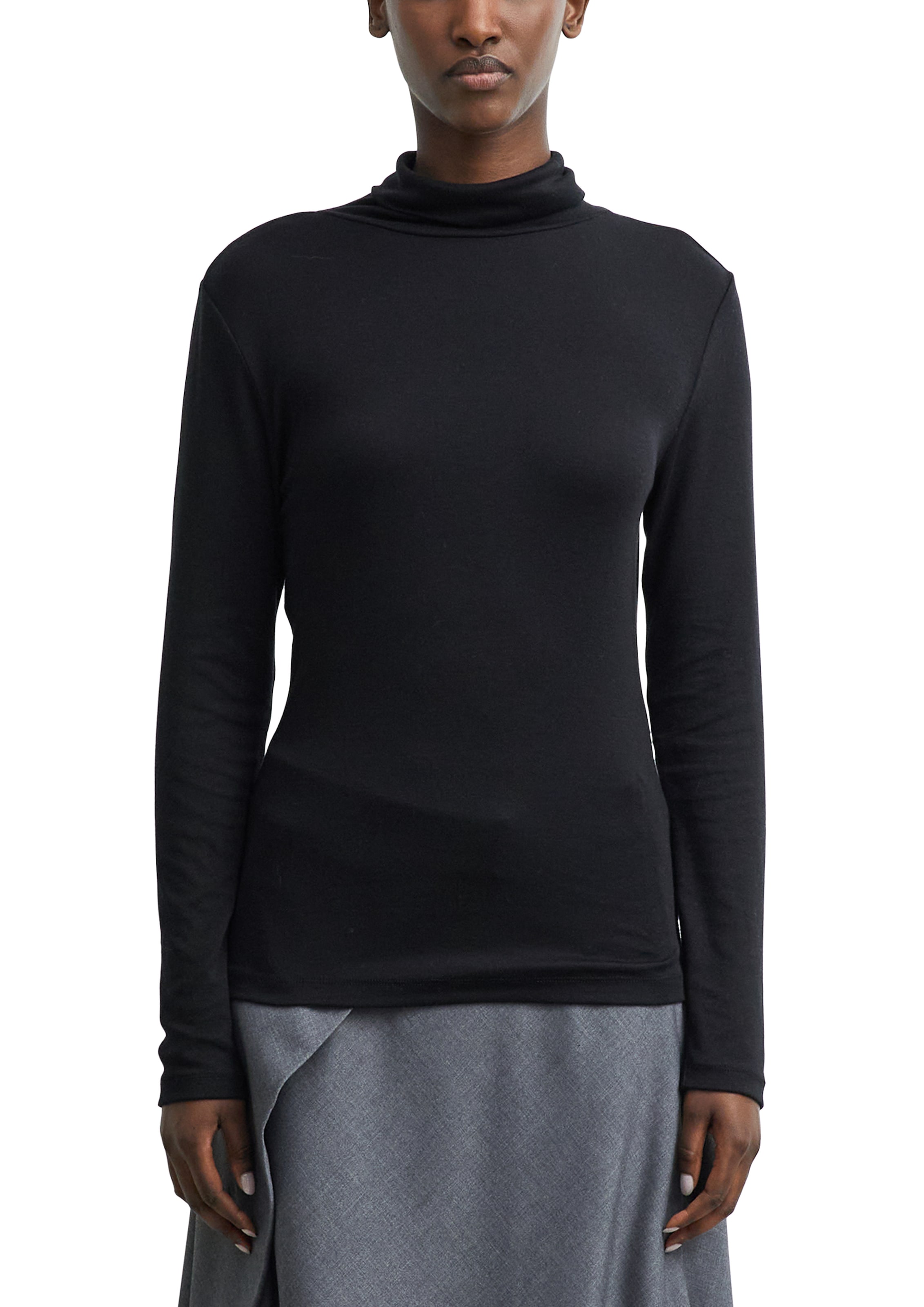 Comma Rollkragenshirt unifarben mit Wolle und Stretch