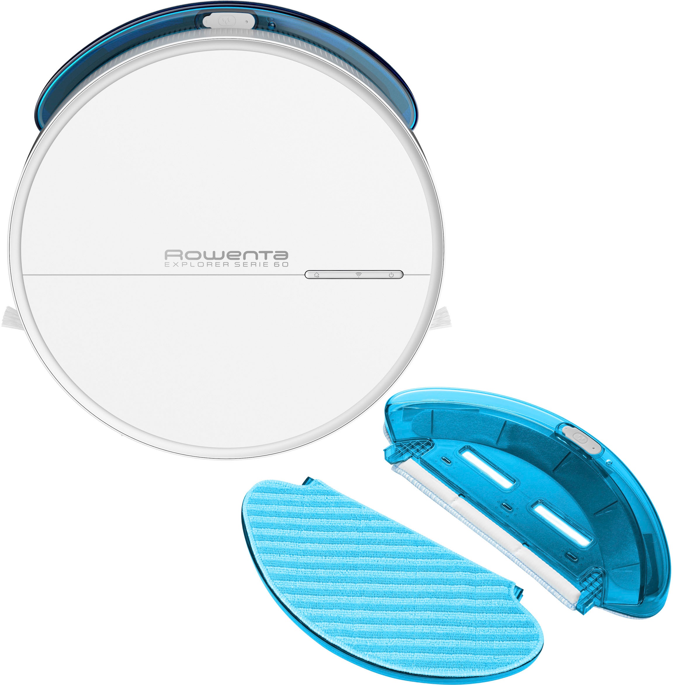 Rowenta Nass-Trocken-Saugroboter »X-Plorer Serie 60, nur 6cm hoch, zentrale Bürste, 2 in 1 Reinigung,«, Steuerung per App, Sprachsteuerung, Saugen & Wischen auf 90m², RR7447