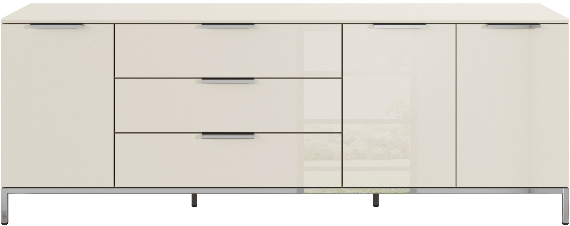 rauch Kombikommode »Kommode Türkommode Sideboard Kombikommode FLIPP mit Glasfront«, (Breite 200 cm mit 2 Einlegeböden), 3-türig mit 3 Schubladen und Soft-Close-Funktion sowie Glasfront
