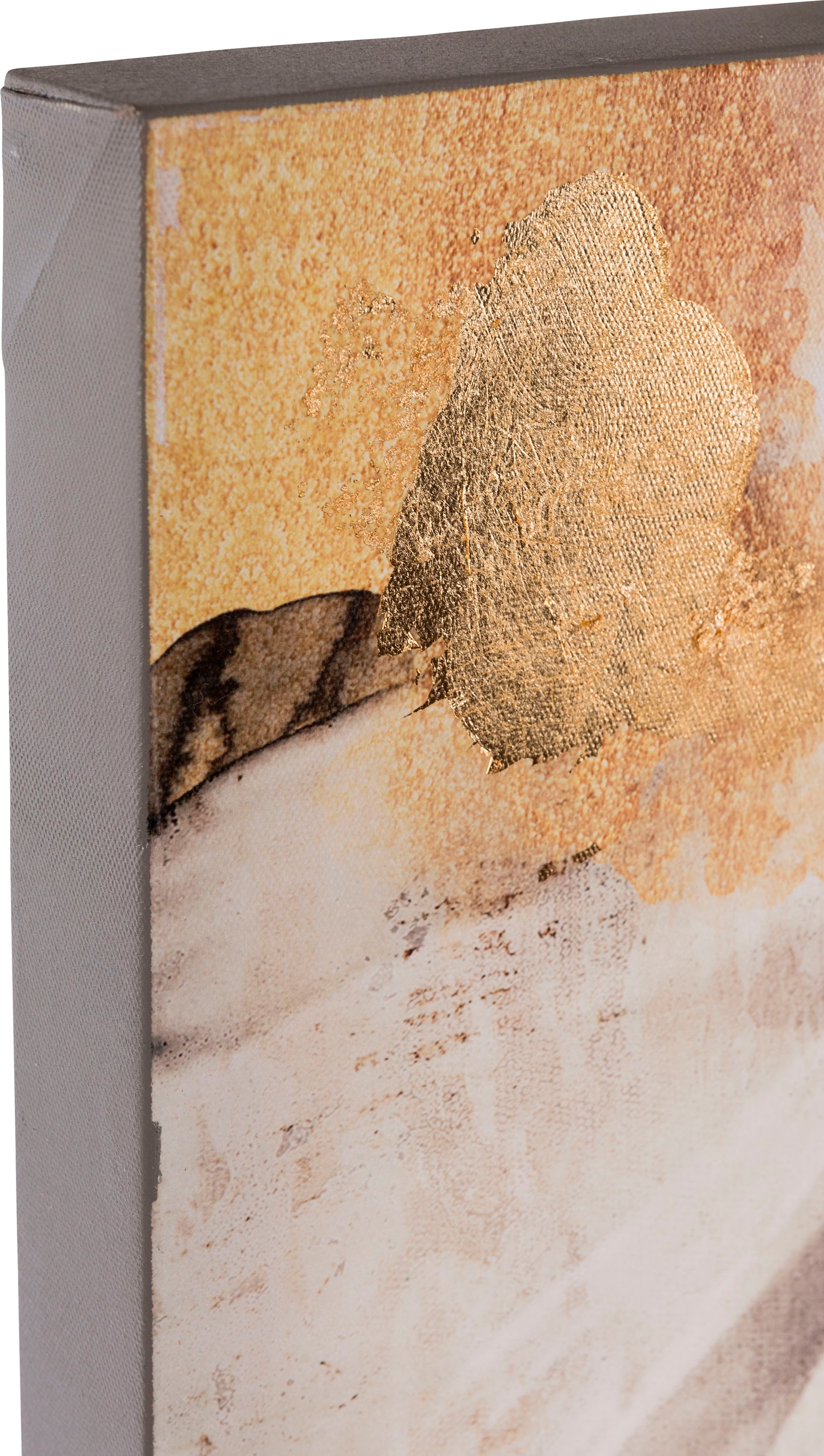 Myflair Möbel & Accessoires Ölbild »Gemälde Federn, weiß/goldfarben«, Bild auf Leinwand, 80x120 cm, Wohnzimmer
