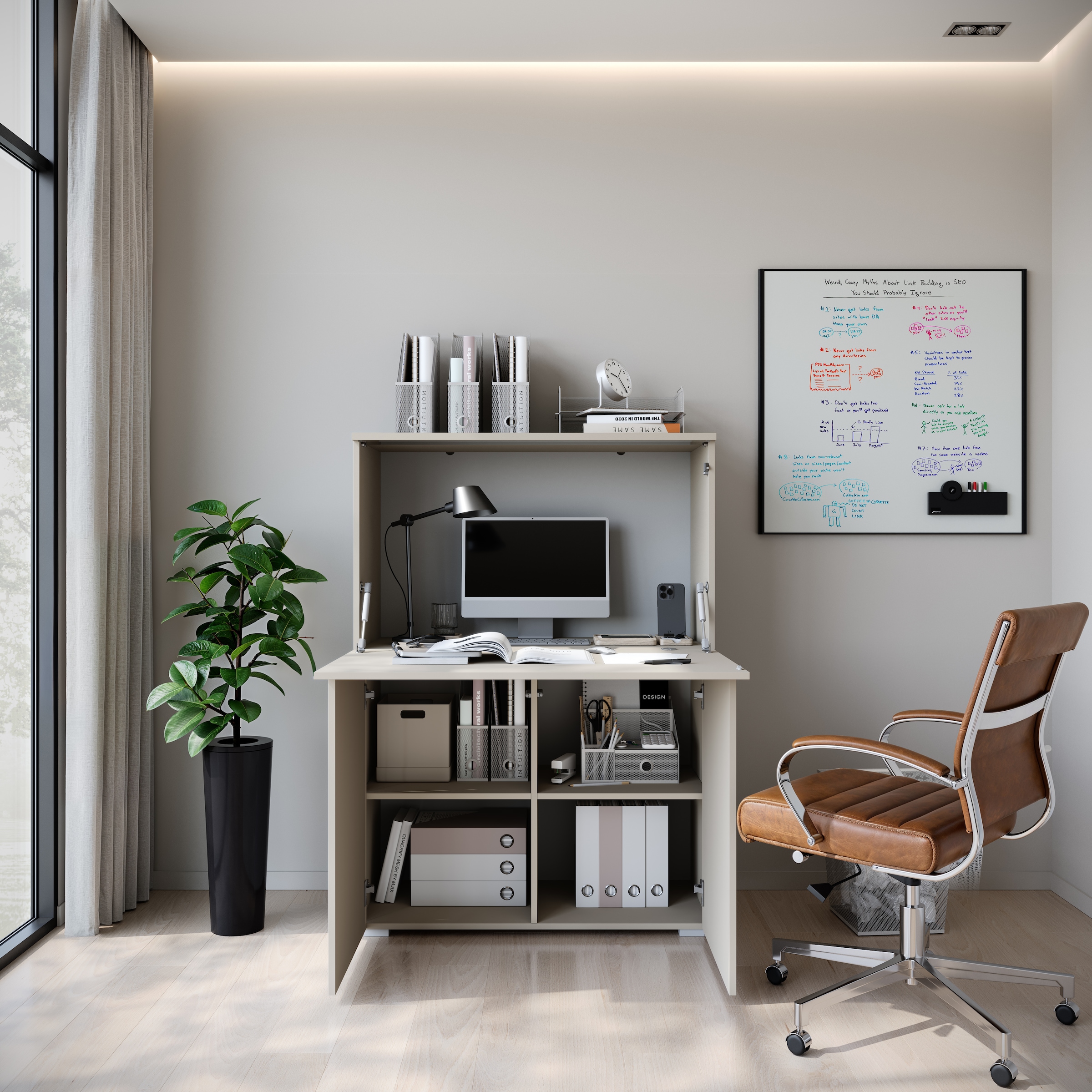 INOSIGN PC-Schrank »Vera, Sekretär, Home-Office-Schreibtisch«, (1 St.), Multifunktional mit Stauraum, klappbare Tischfläche, LED, B 90 cm