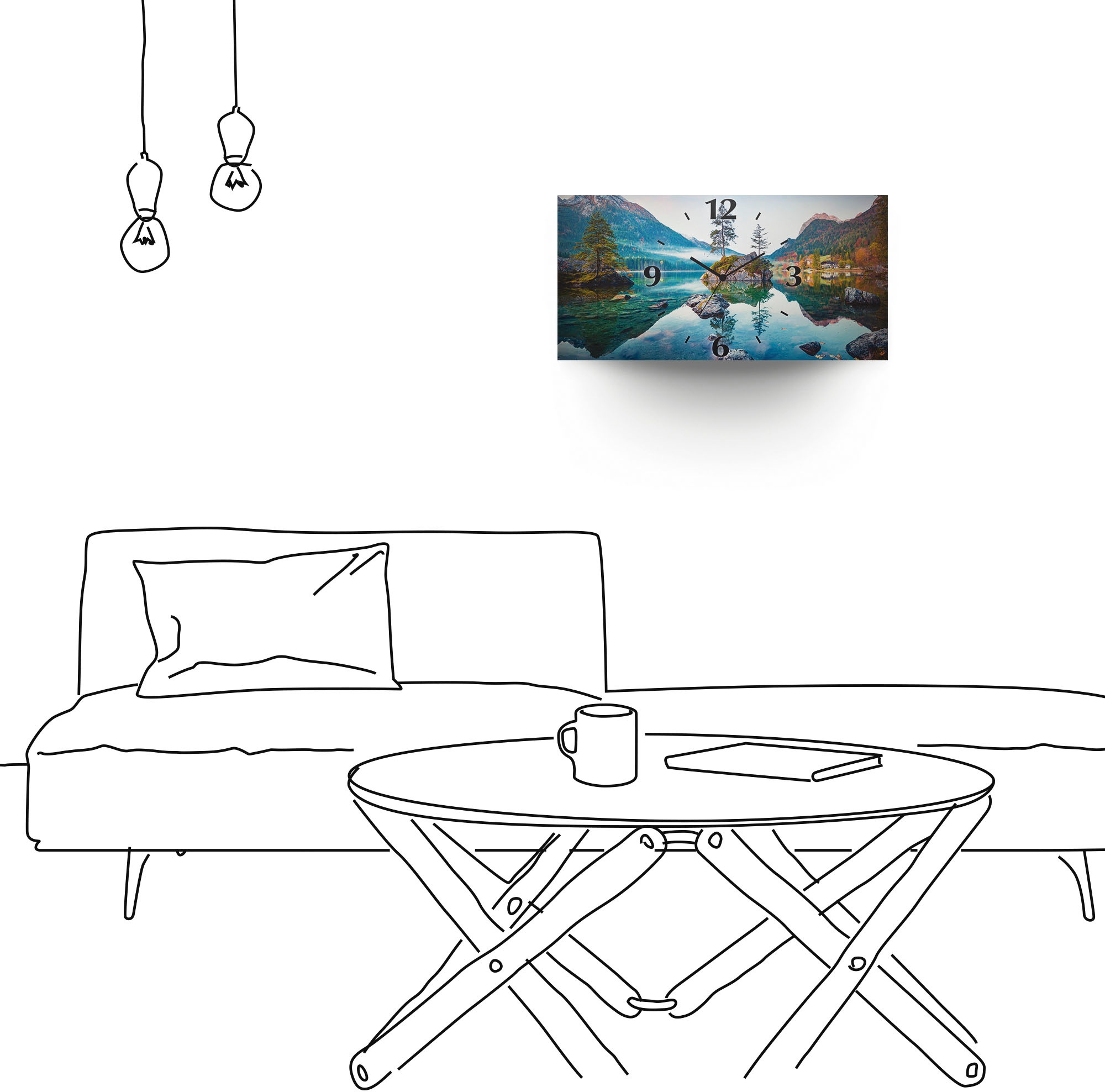 Artland Wanduhr »Herbstszene des Hintersee vor Alpen«, 3D Optik gebogen, mit Quarz- oder Funkuhrwerk, versch. Größen