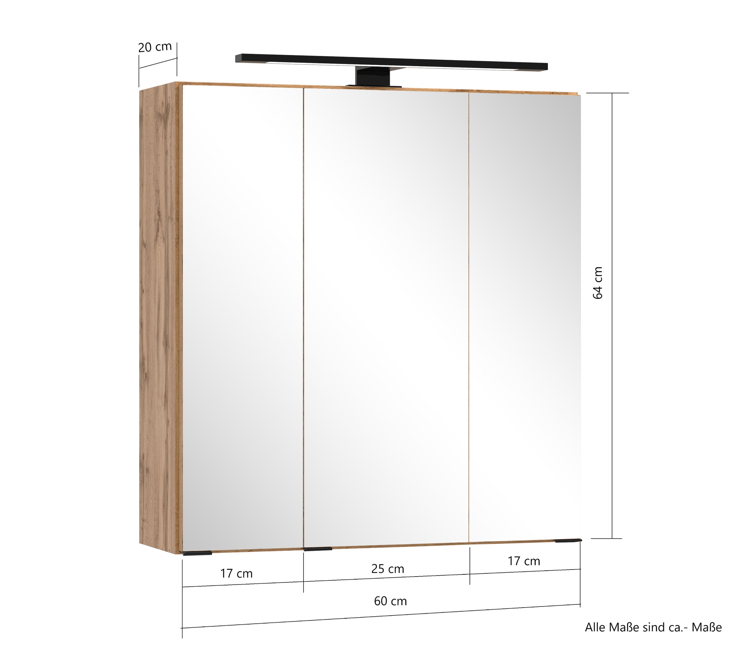 welltime Spiegelschrank, Welltime, Breite 60 cm, mittlere Tür reversibel, gedämpft