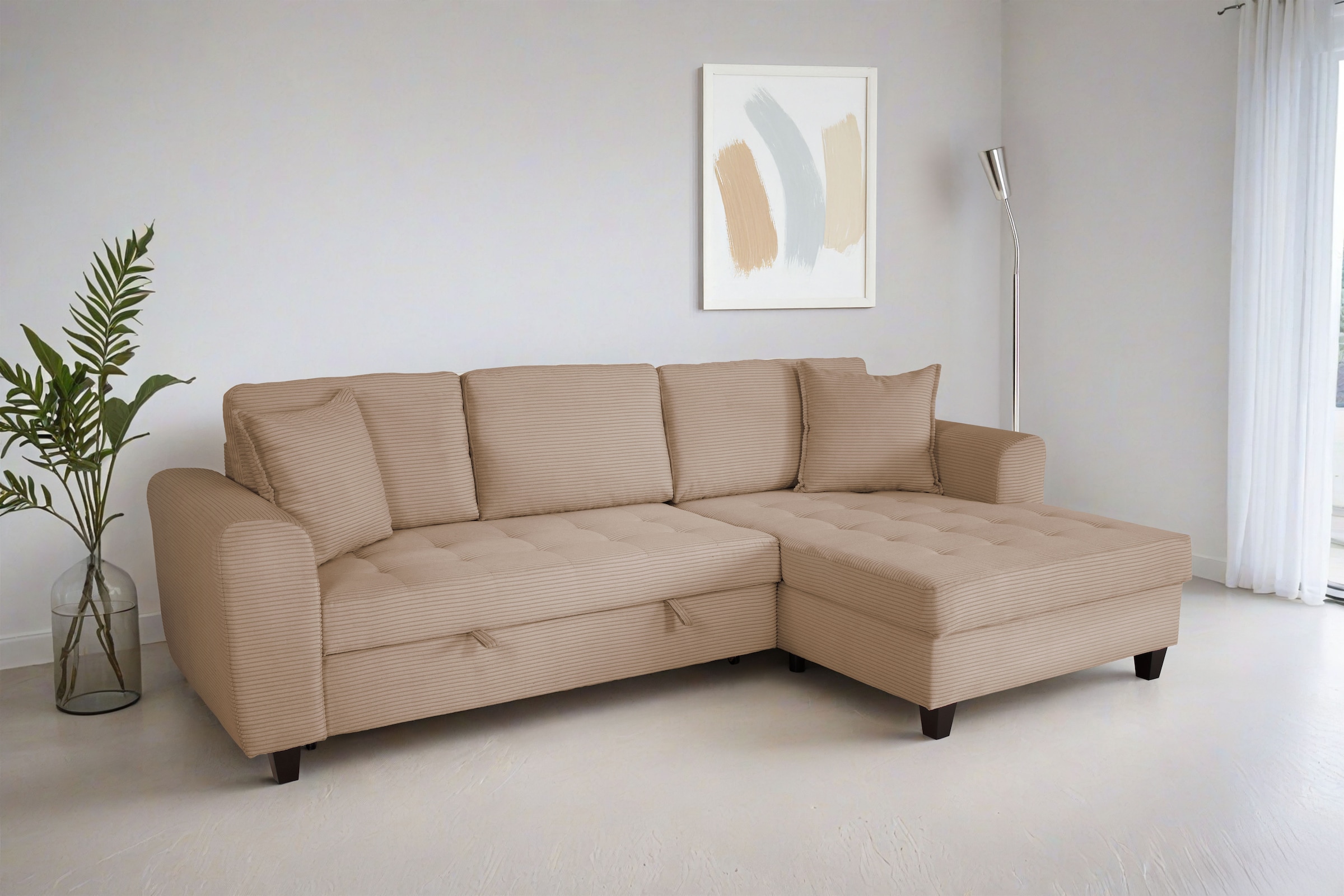 Trends by HG Ecksofa »Moritz, L-Form« inkl. Bettfunktion und Bettkasten, inkl. 2 Zierkissen