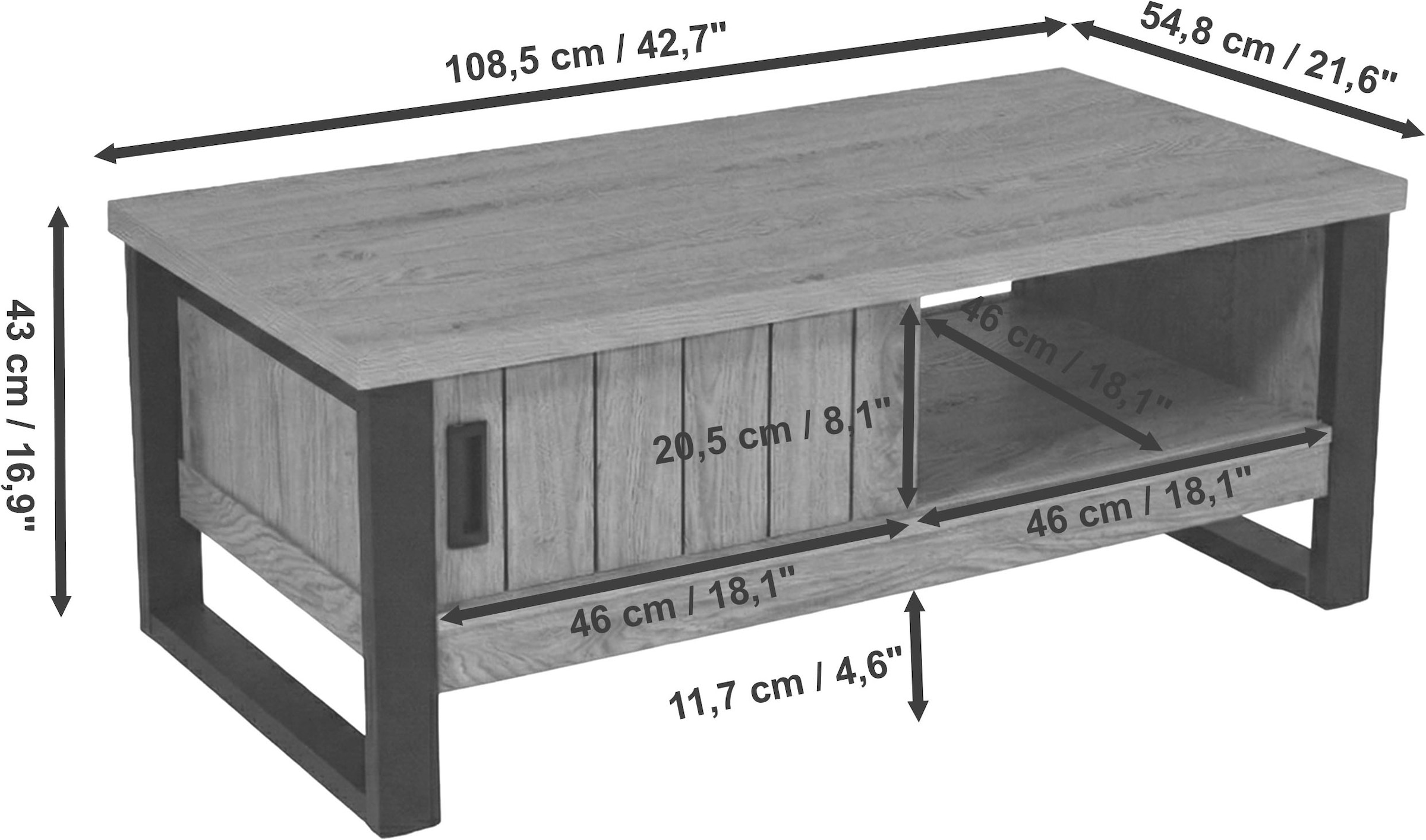 Jahnke Couchtisch »RIVA COFFEE« Couchtisch mit Stauraum & Schiebetüren, Eiche-Optik, Breite: 108,5 cm