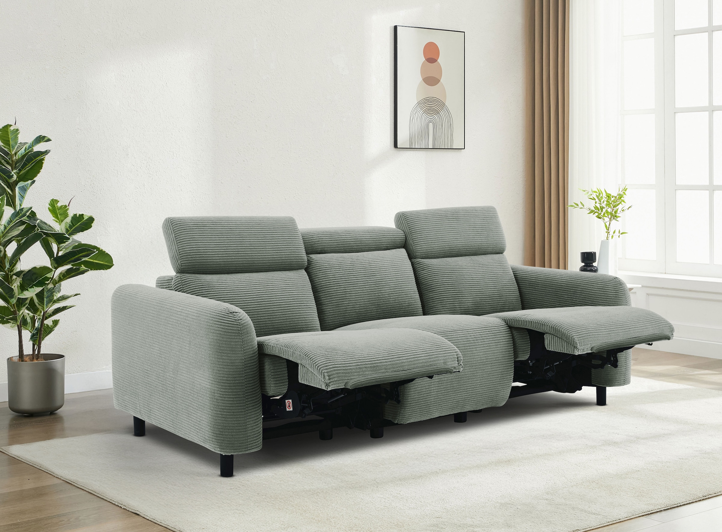 Home affaire 3-Sitzer »SKAANE Cord-Sofa, 229 cm, manuelle u. elektrische Relaxfunktion« Relax-Funktion in 2 Sitzen, Kopfteilverstellung, Federkernpolsterung