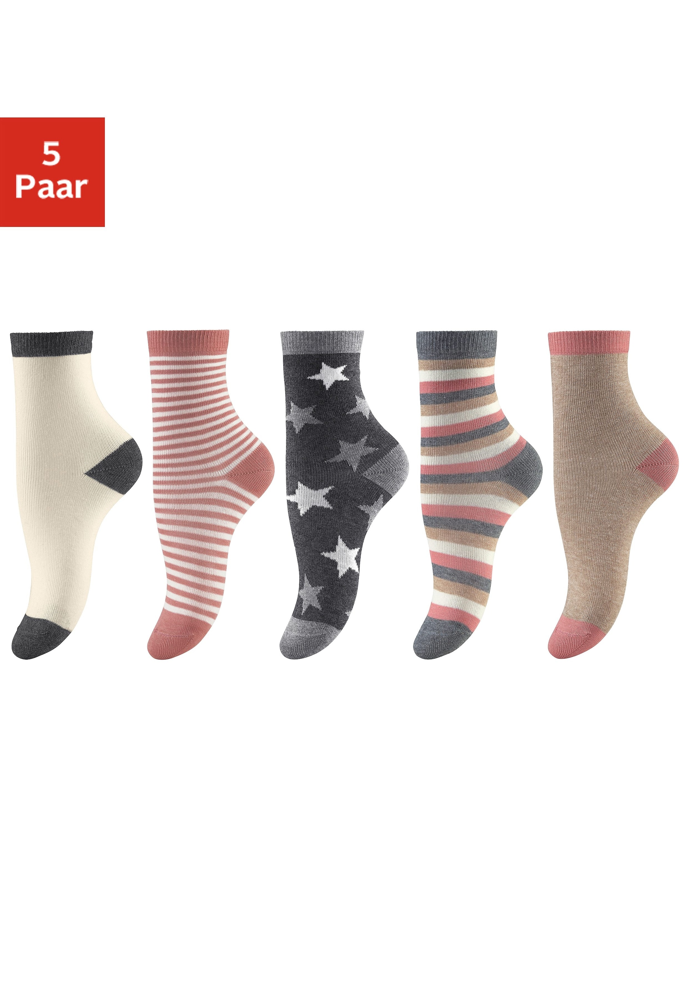 Socken, (Packung, 5 Paar), in 5 verschiedenen Designs