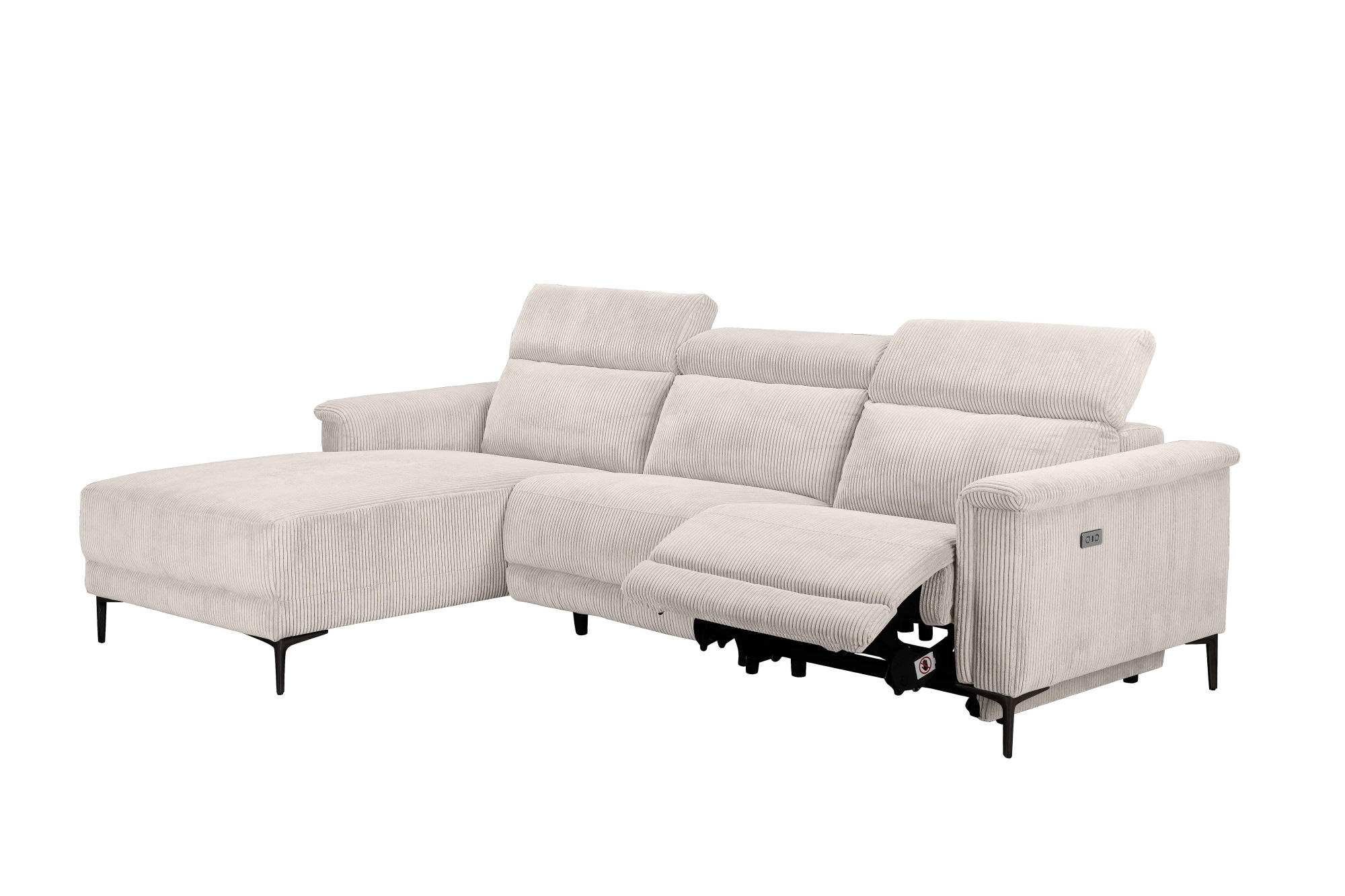 Home affaire Ecksofa »Lund in Cord, L-Form, 261 cm, manuelle und elektr. Relaxfunktion,«, USB-C und Kopfteilverstellung