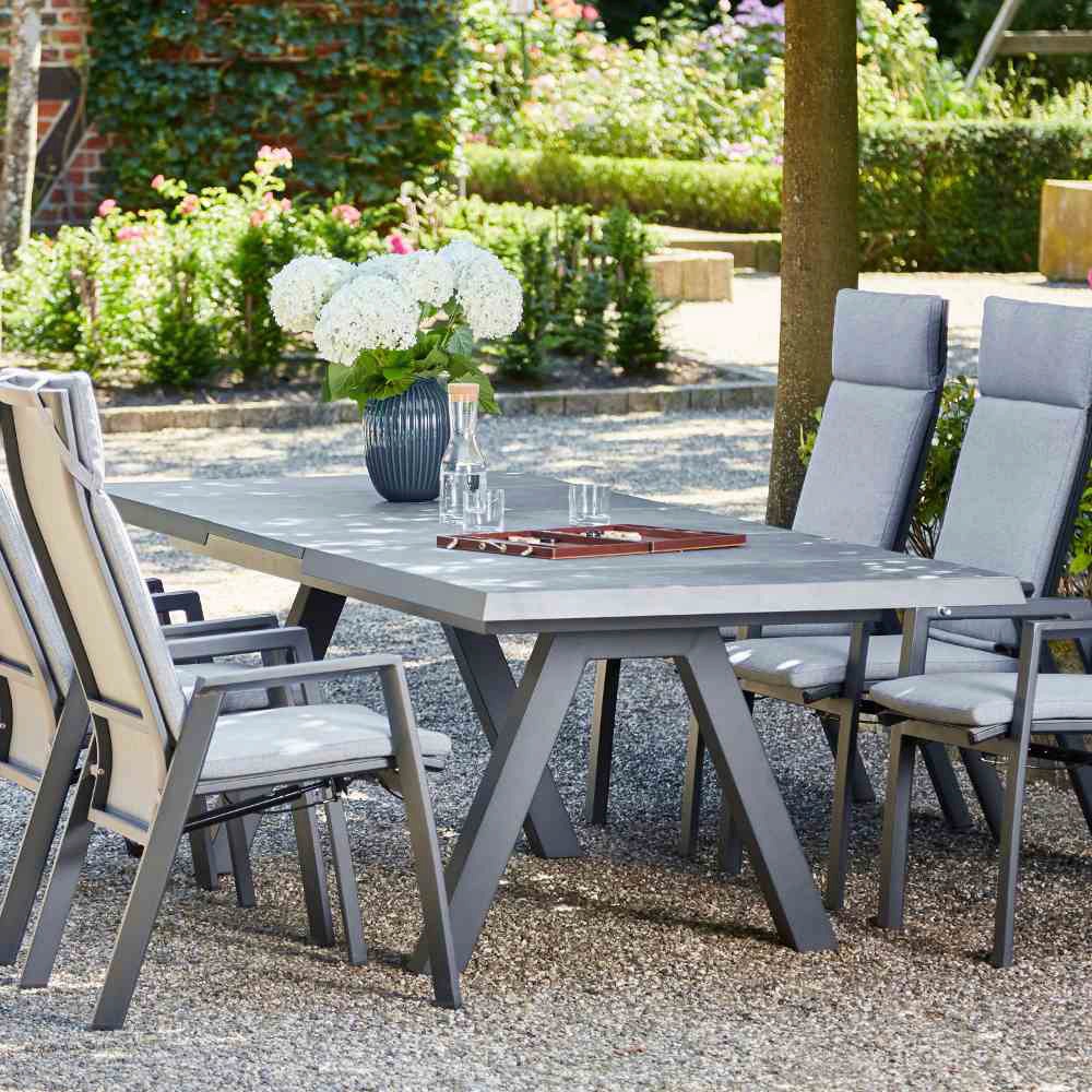 Siena Garden Garten-Essgruppe »Valencia«, (7 tlg., 6 Sessel: 68x59x112 cm, Tisch: 205/265x103x76 cm), Aluminium, ausziehbar, verstellbar, inkl. Auflagen