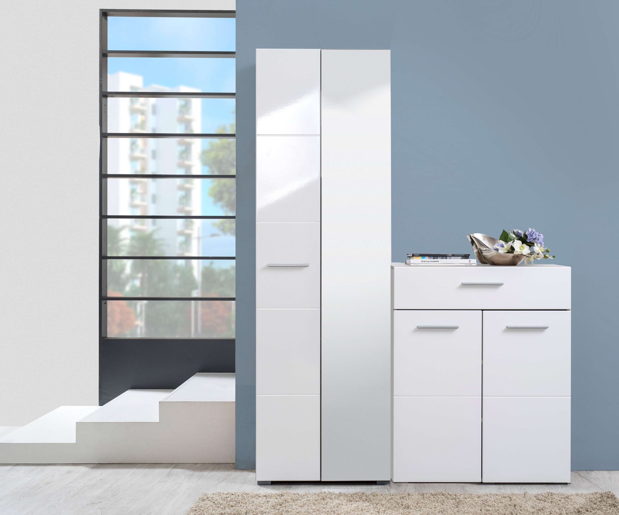 Home affaire Garderobenschrank »Beny Kleiderschrank, Stauraumschrank, Flurschrank, Höhe 193 cm«, Hochglanzfronten, Spiegeltür, Breite 60 cm, ausziehbare Kleiderstange