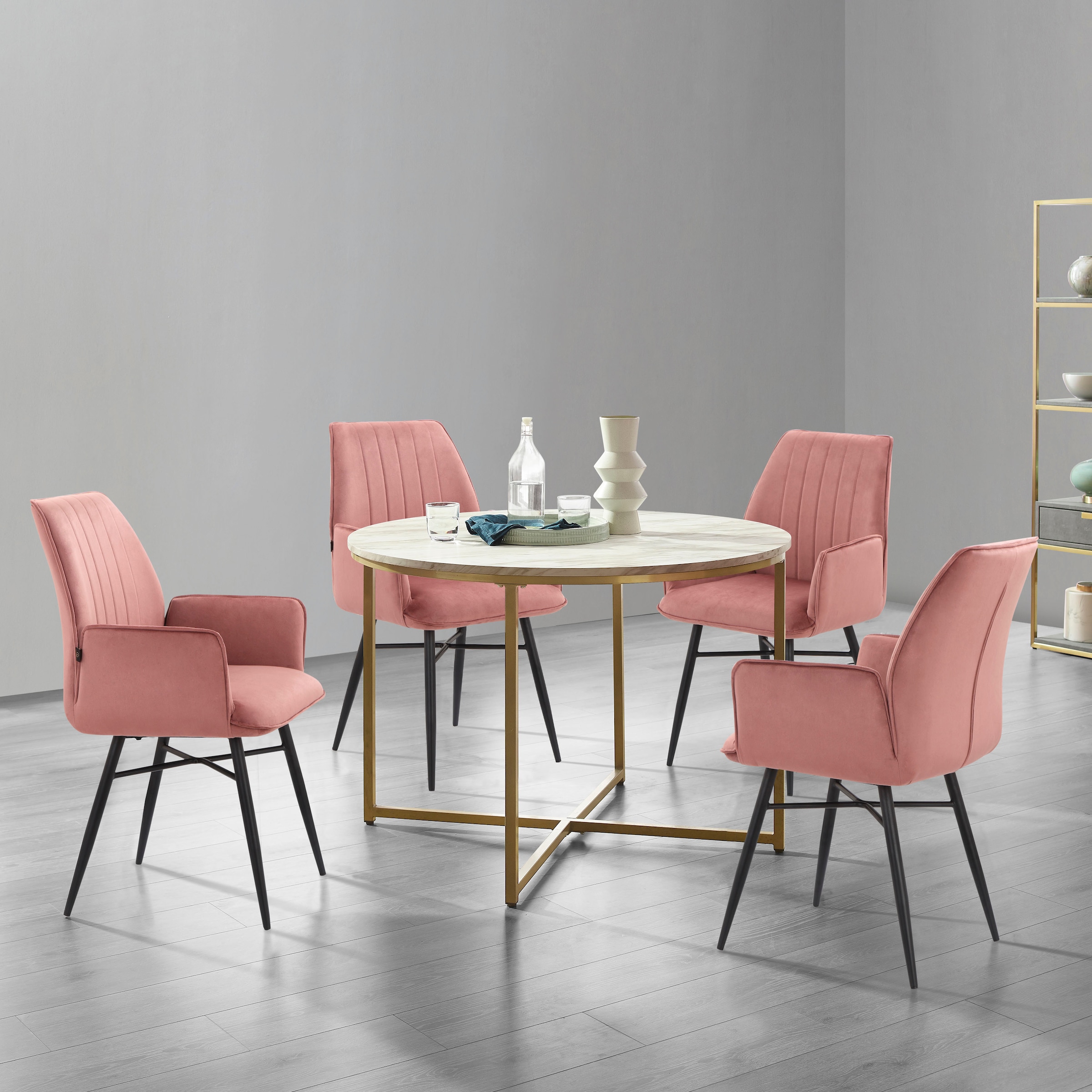 Leonique Esszimmerstuhl »Hrodwyn«, 2 St., Veloursstoff, Sitz gepolstert, mit horizontale Nähten am Rücken, Sitzhöhe 52 cm