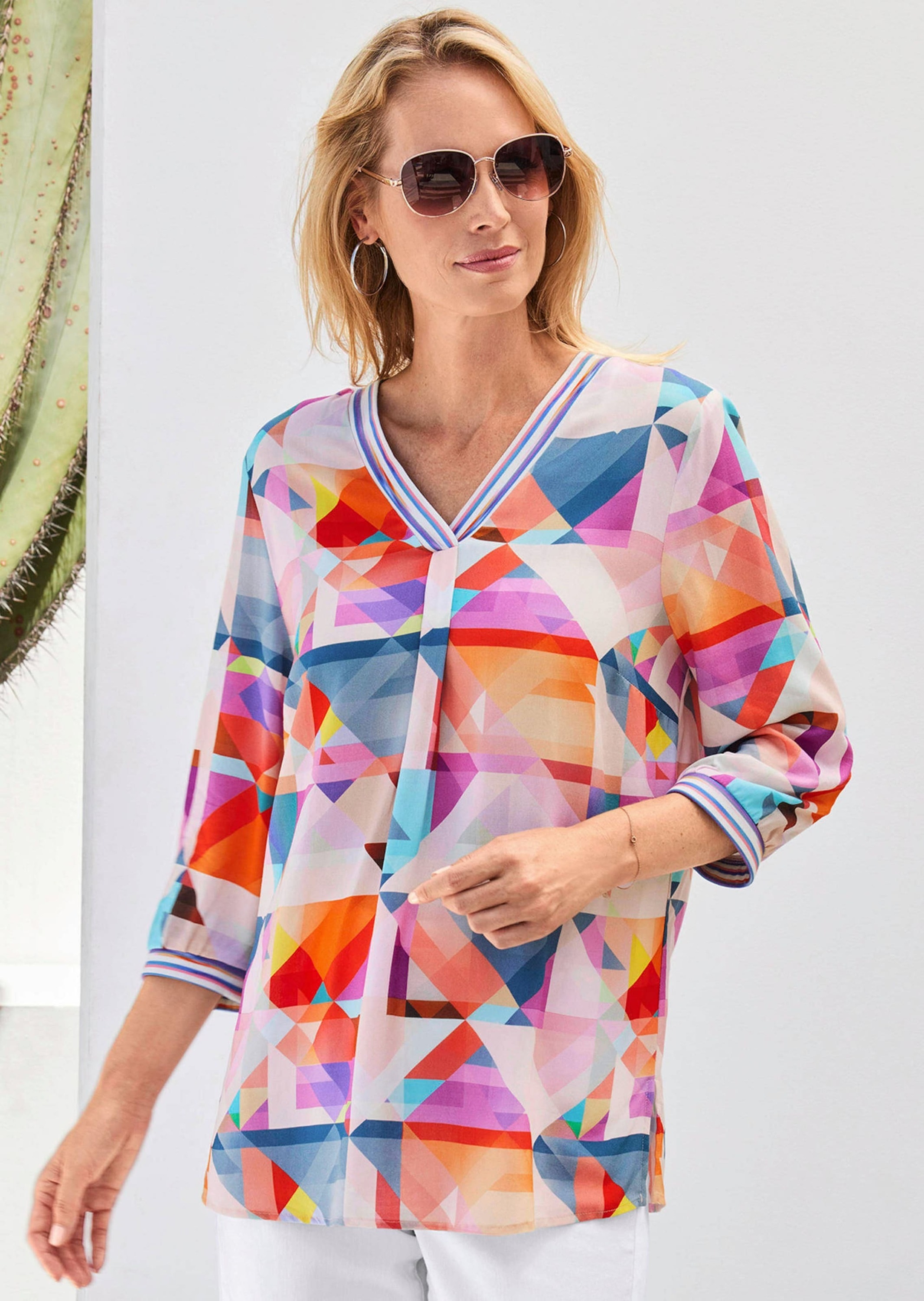 GOLDNER Tunika »Kurzgröße Viskose-Tunika mit 3/4-Arm und multicolorem Druck«