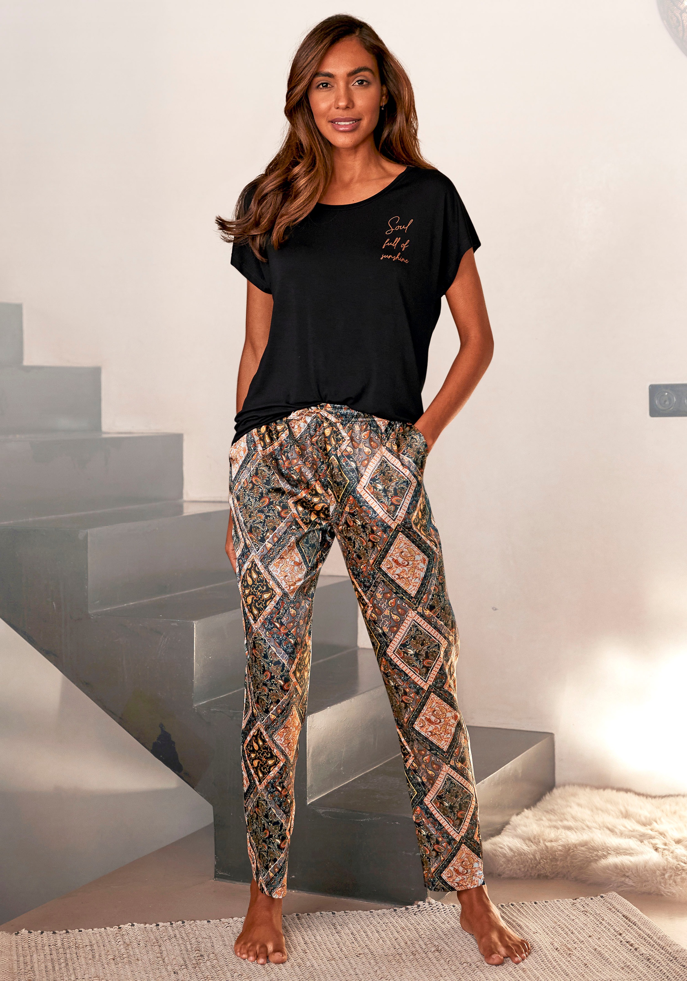 Lascana Damen Pyjama Set in schwarz, Größe 38