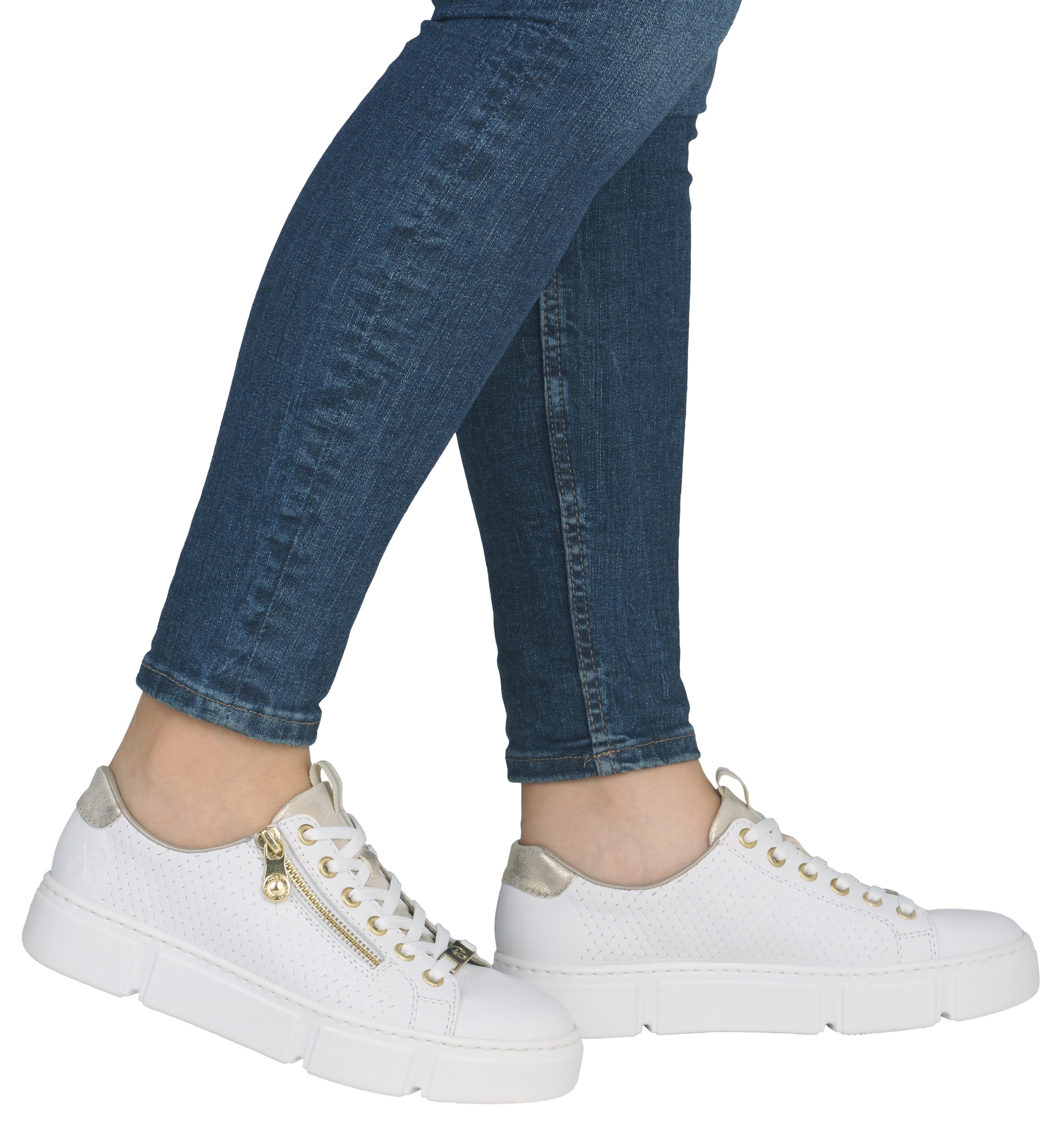 Rieker Plateausneaker  mit goldfarbenen Details, Freizeitschuh, Halbschuh, Schnürschuh