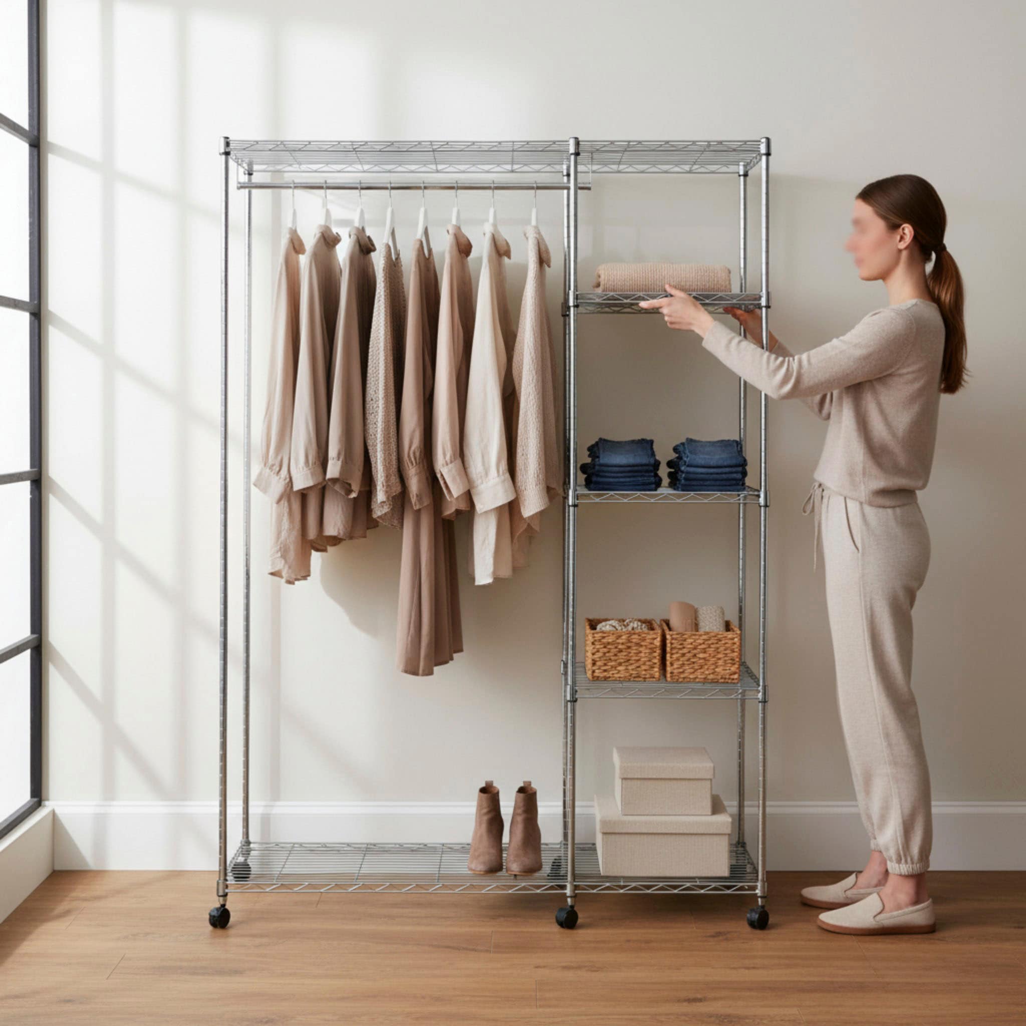 HAKU Garderobenständer »Garderobe, Garderobenständer, Kleiderständer auf Rollen, Kleiderwagen« rechteckig - aus Metall Silber - B/T/H 123/45/181 cm