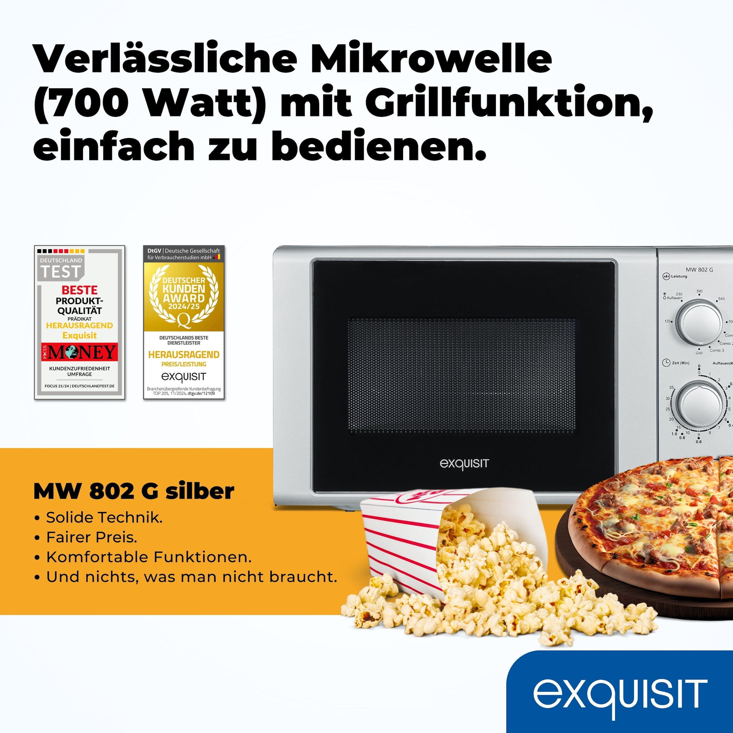 exquisit Mikrowelle »MW 900-030G silber«, Grill-Mikrowelle, 1050 W