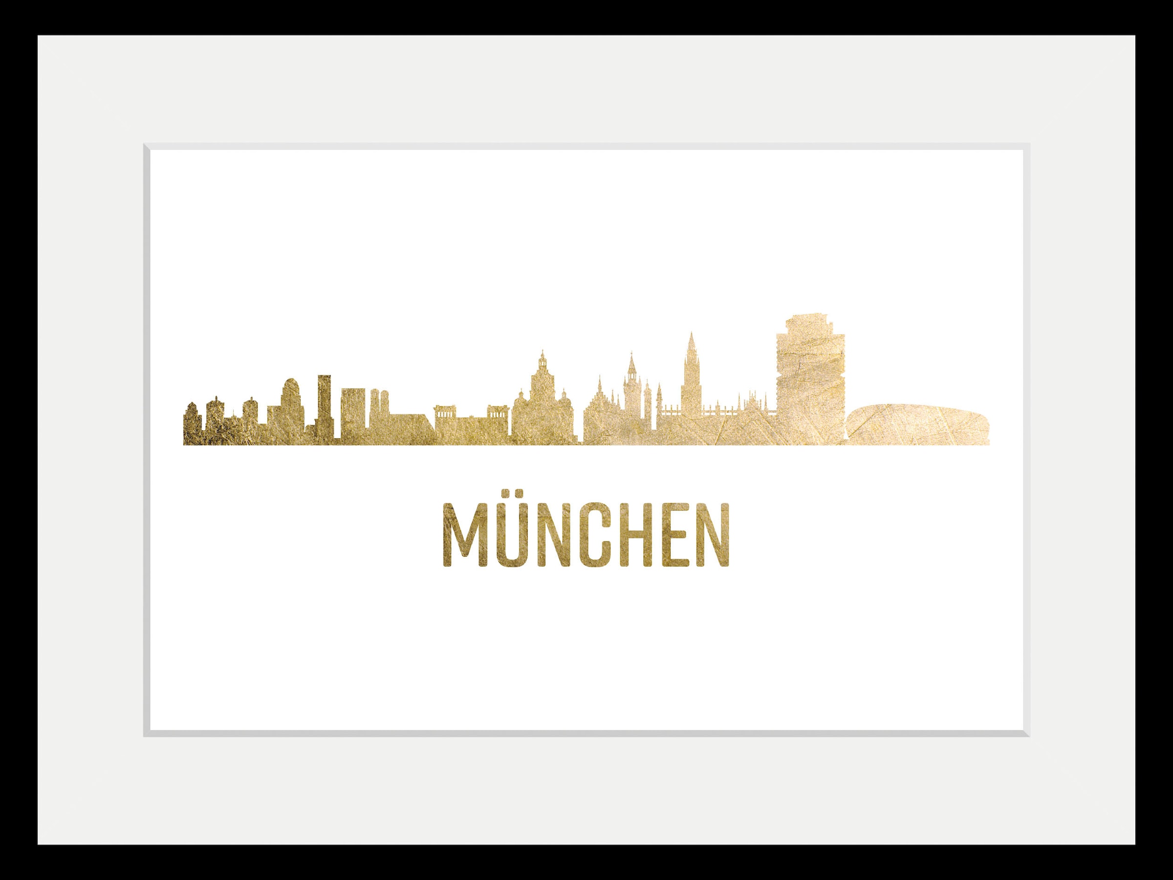 queence Bild »München Skyline GOLD« Deutschland | Gebäude | Kirche | München | Schriftzug | Stadt | Städte 1 Stk. tlg. HD Premium Poster-Druck inkl. Holzrahmen