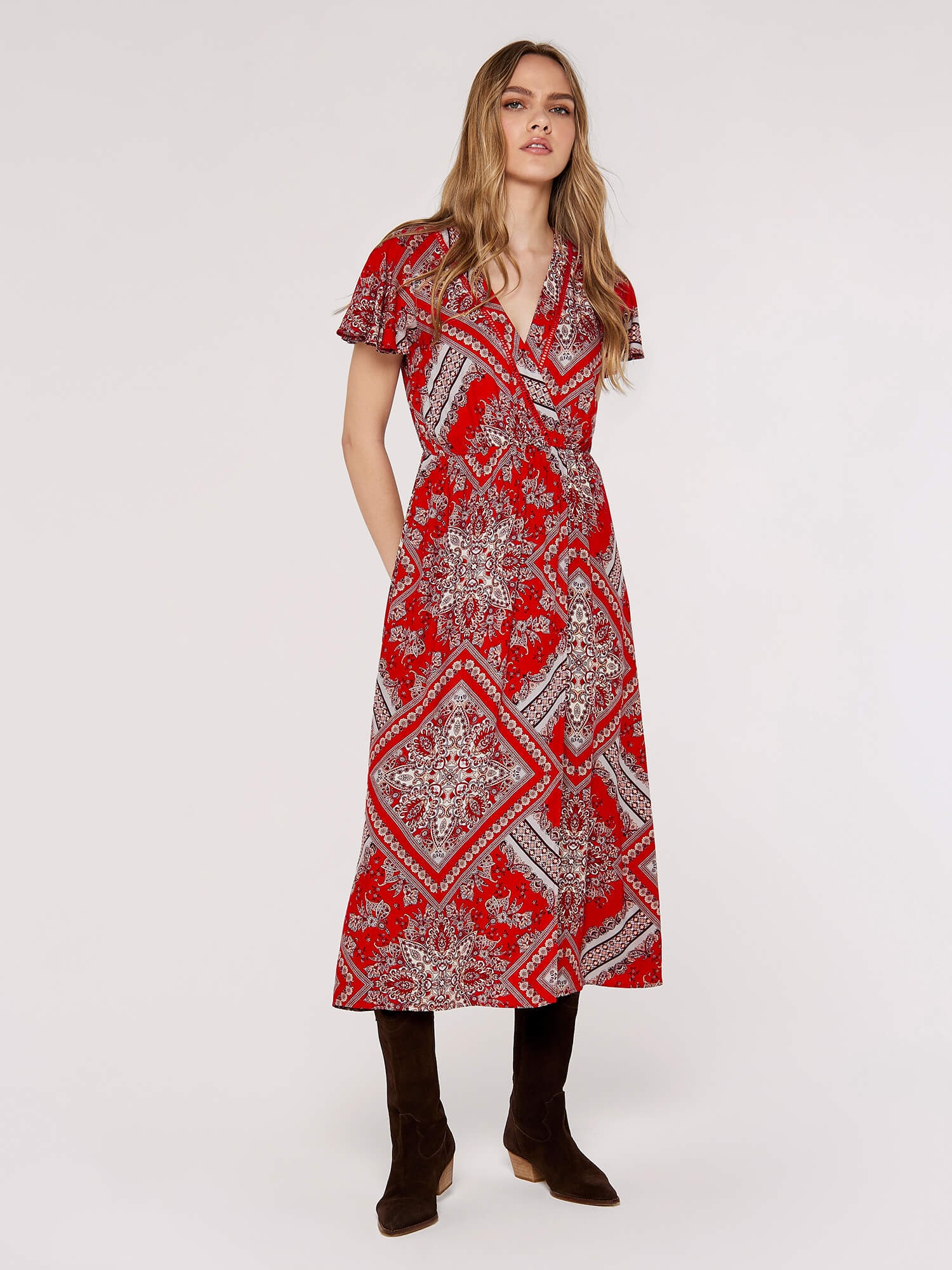 Apricot Druckkleid »Midikleid« iin Wickeloptik, mit Taillengummizug